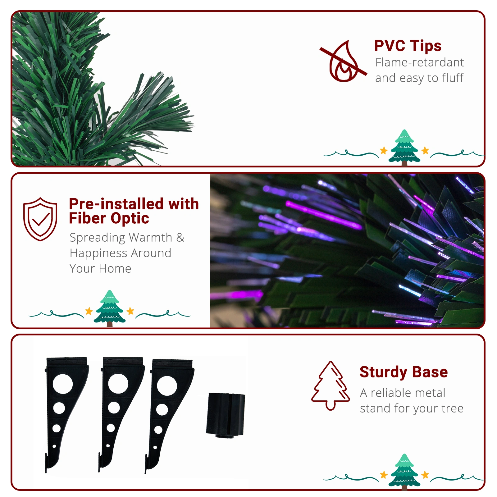 FCH 3ft Fiber Optic Christmas Tree with Stars Top, Color-Changing Lights, 85 PVC Branches, Plastic Base view 4