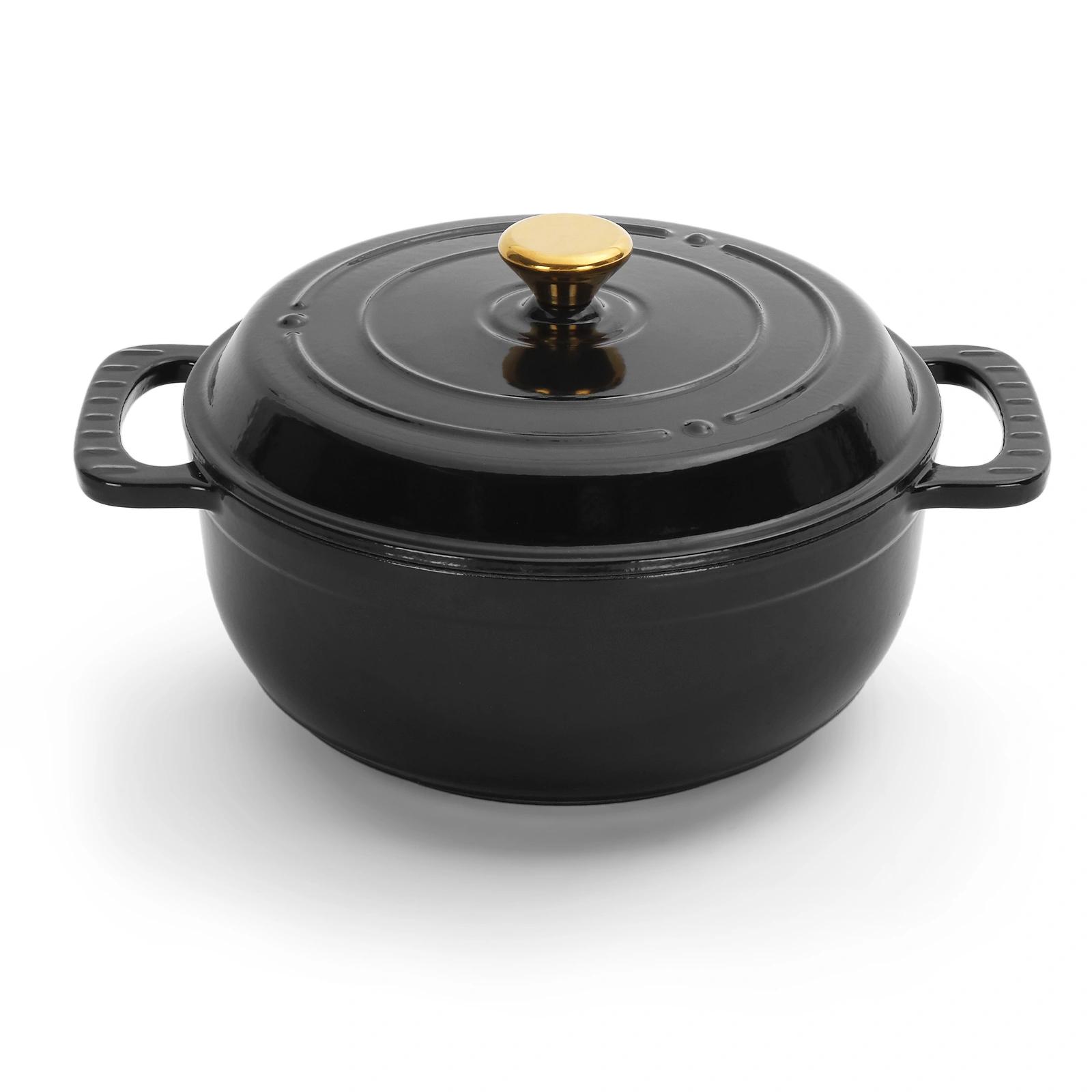 Cast iron 5QT cooking pot - Pure black - includes two silicone gloves - Enamel pot view 2