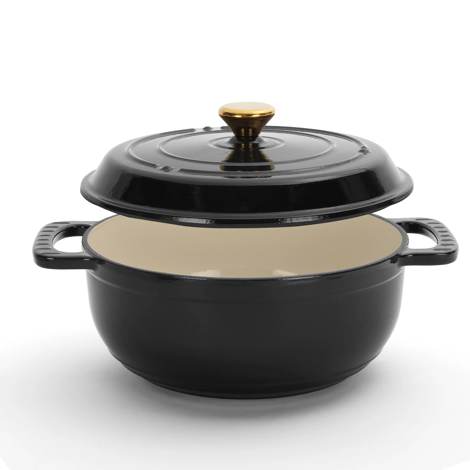 Cast iron 5QT cooking pot - Pure black - includes two silicone gloves - Enamel pot view 4