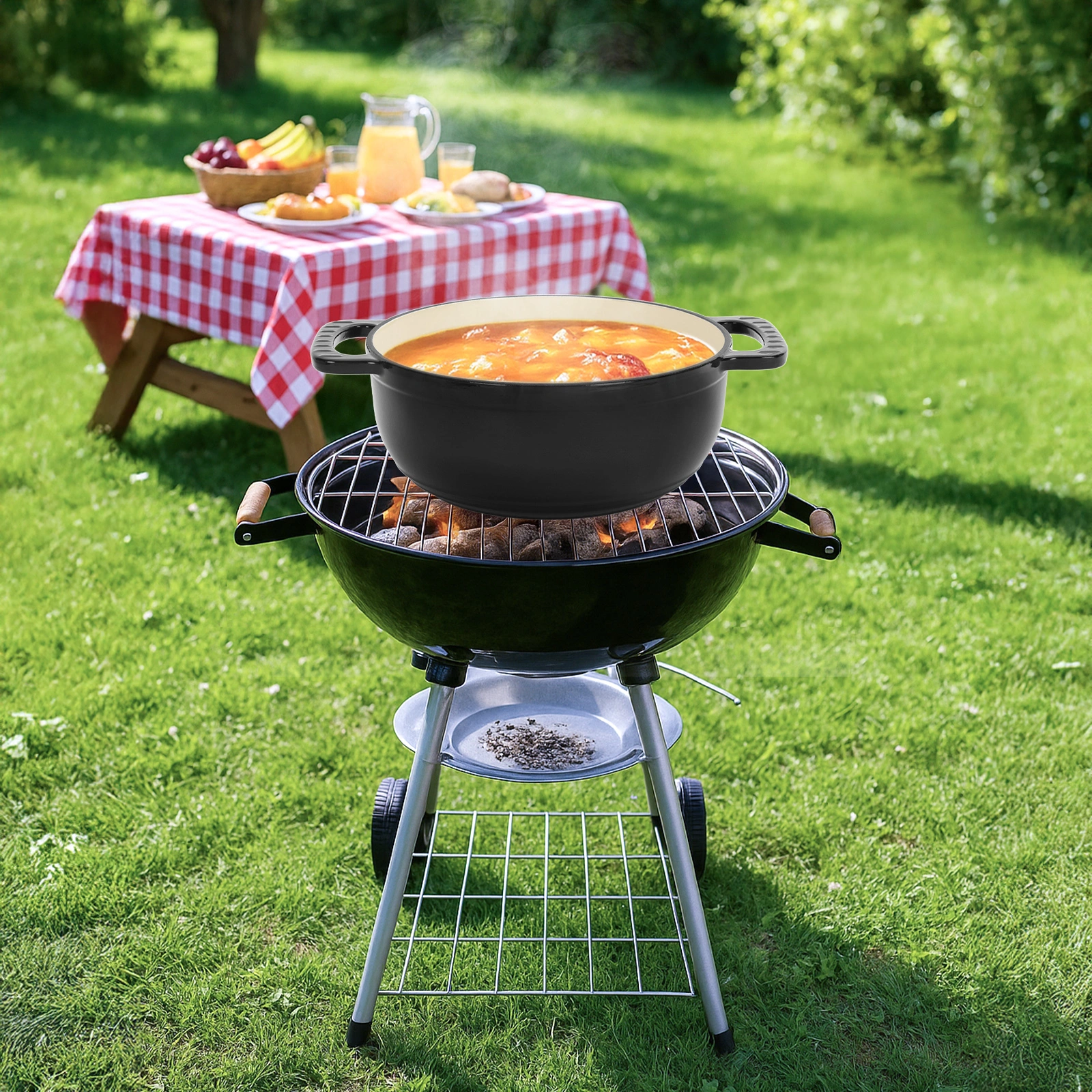 Cast iron 5QT cooking pot - Pure black - includes two silicone gloves - Enamel pot view 8
