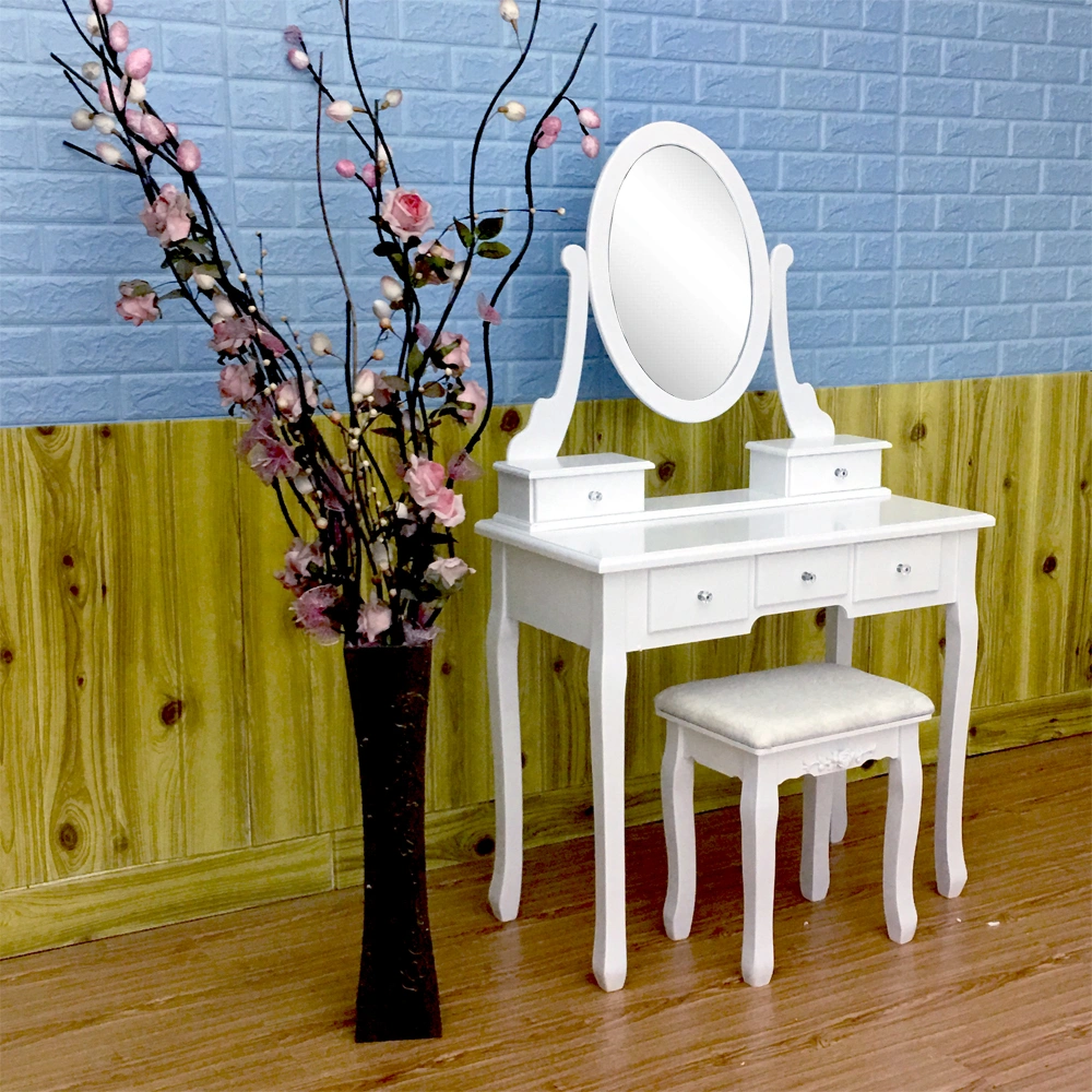 White Dressing Table with 360° Rotating Mirror, 5 Drawers, Vanity Table for Bedroom view 3