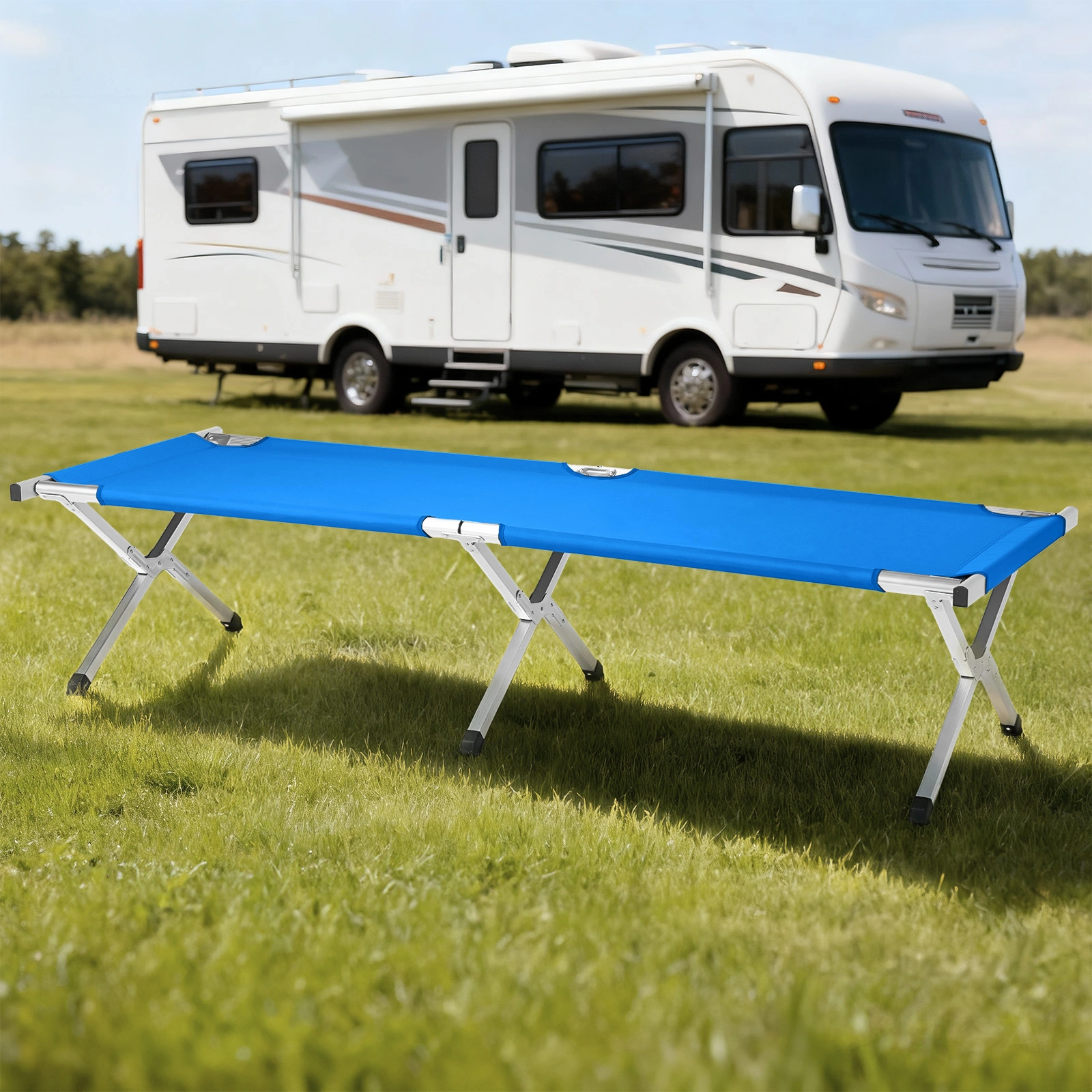 Portable Folding Camping Cot with Carrying Bag Army Blue view 7