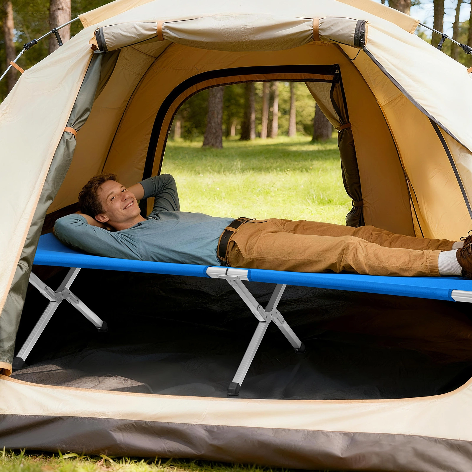 Portable Folding Camping Cot with Carrying Bag Army Blue view 8