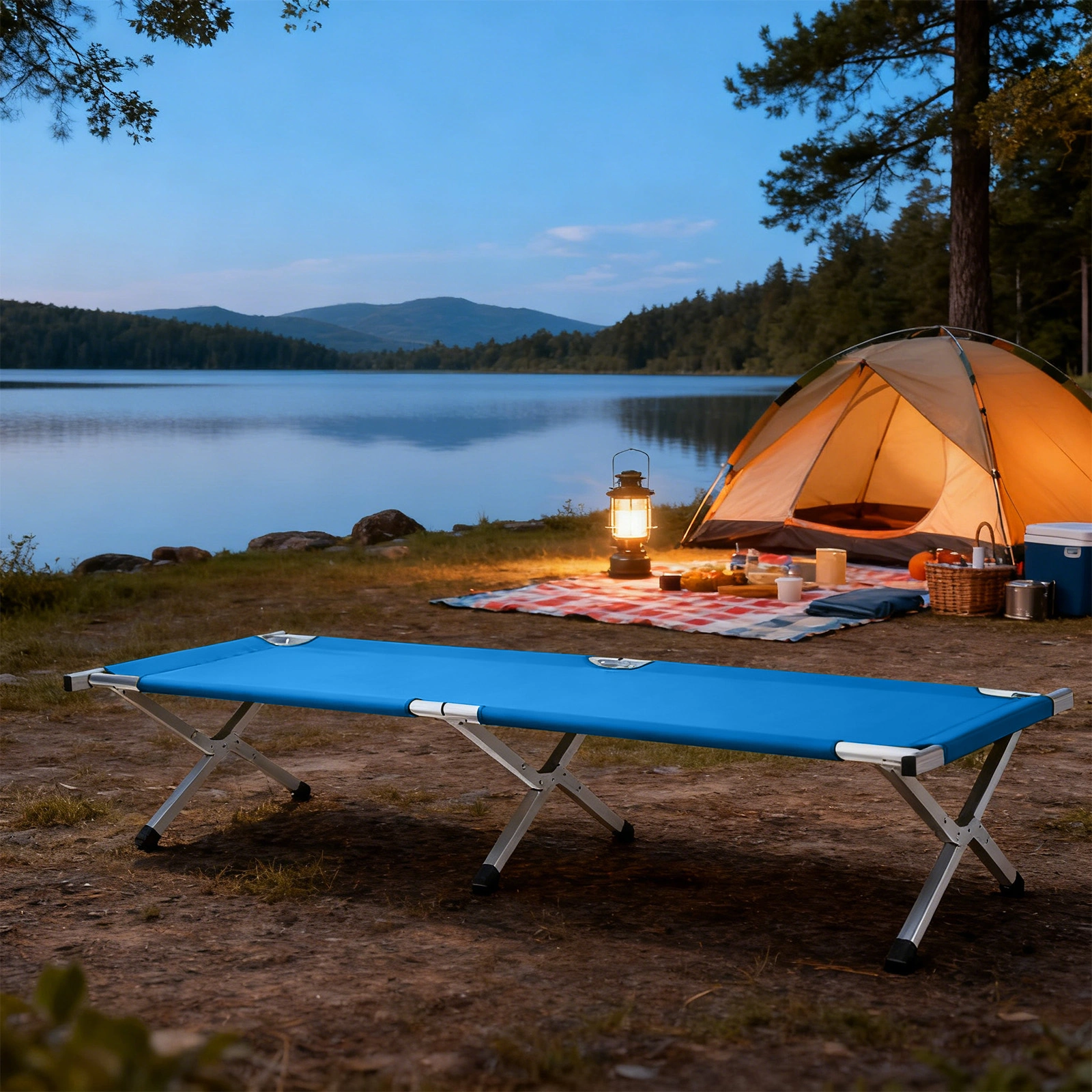 Portable Folding Camping Cot with Carrying Bag Army Blue view 9