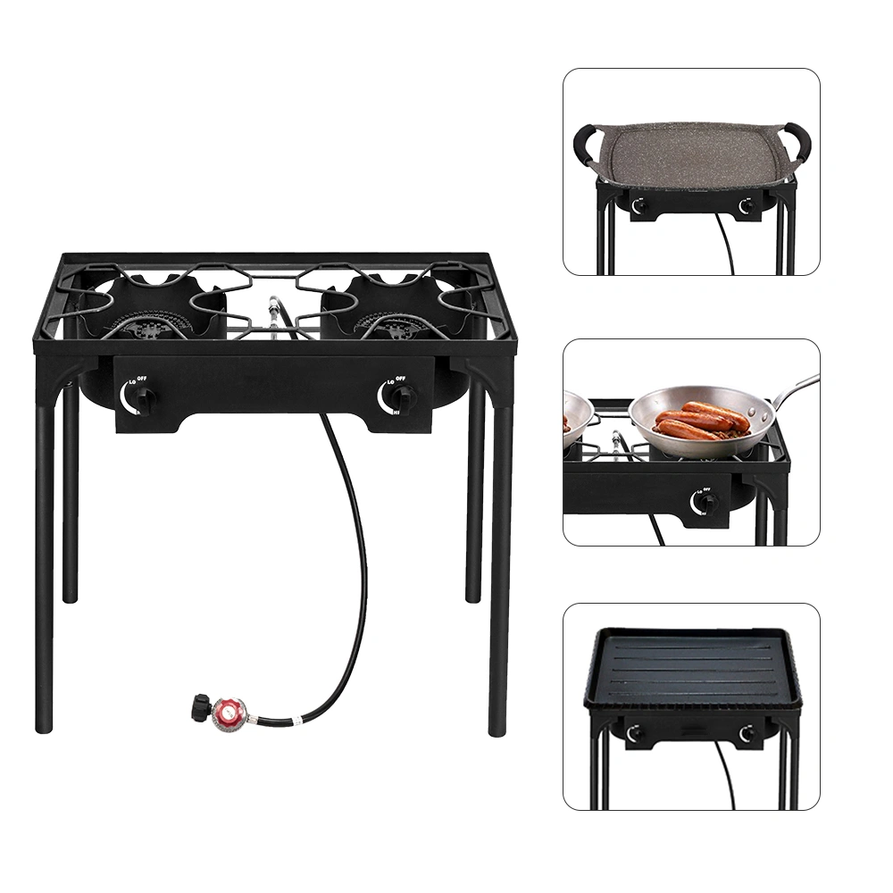Outdoor Camp Stove High Pressure Propane Gas Cooker Portable Cast Iron Patio Cooking Burner (Double Burner 150000-BTU) view 10