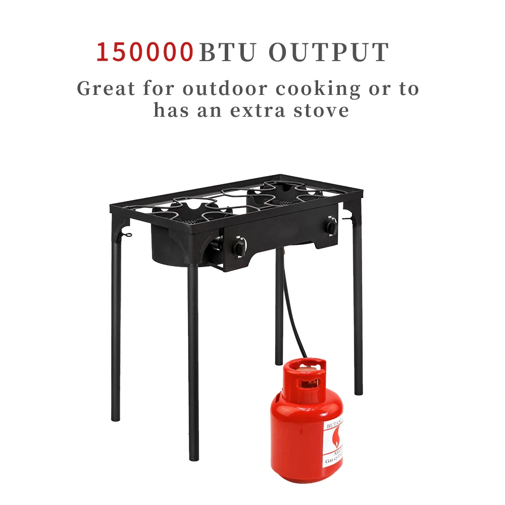 Outdoor Camp Stove High Pressure Propane Gas Cooker Portable Cast Iron Patio Cooking Burner (Double Burner 150000-BTU) view 16