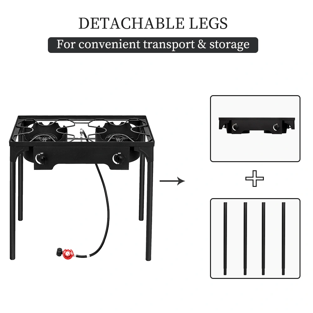 Outdoor Camp Stove High Pressure Propane Gas Cooker Portable Cast Iron Patio Cooking Burner (Double Burner 150000-BTU) view 6