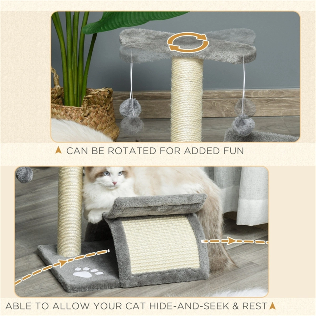 Cat Tree & Condo for Cats, Multi-Level Scratch Post with Sisal Perch, Kitty Furniture Play Tower view 2