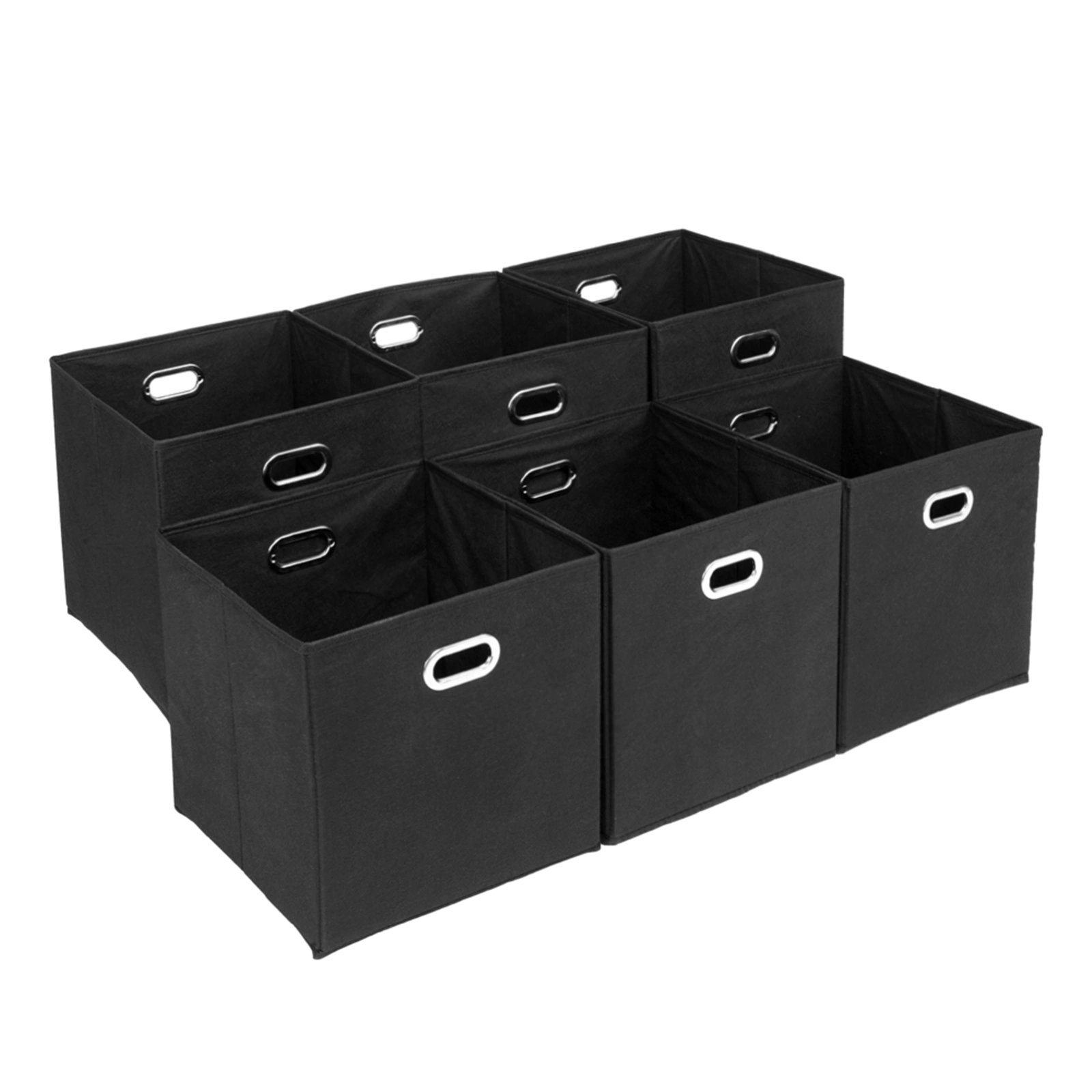 Foldable Fabric Storage Bins Set of 6 Cubby Cubes with Handles Black view 2