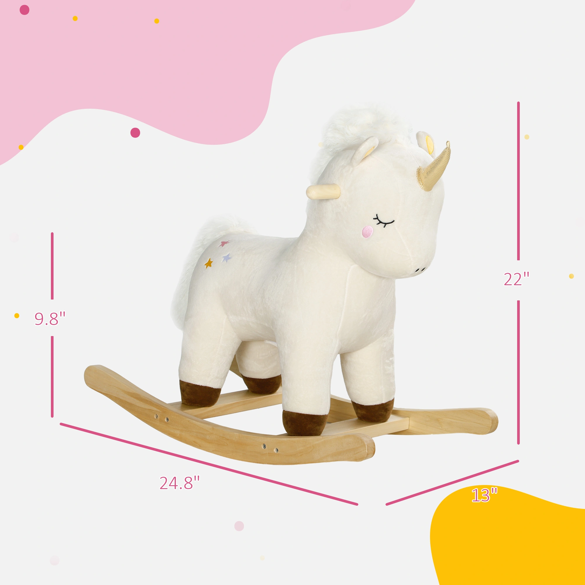 Wooden Kids Rocking Horse with Music & Lights, Indoor Outdoor Ride-On Toy for Toddlers view 2