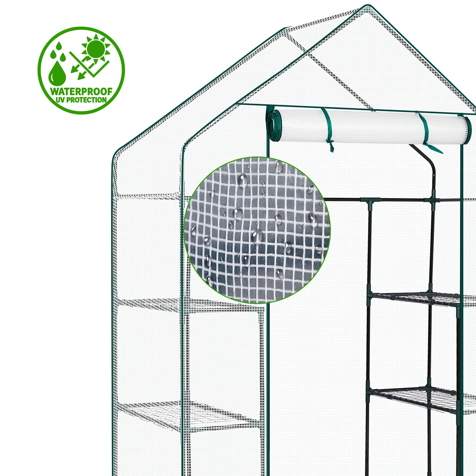 Mini Walk-in Greenhouse with PE Cover, 4-Shelf Indoor Outdoor Plant Gardening Green House for Garden Backyard, 56" x 29" x 77", White view 10