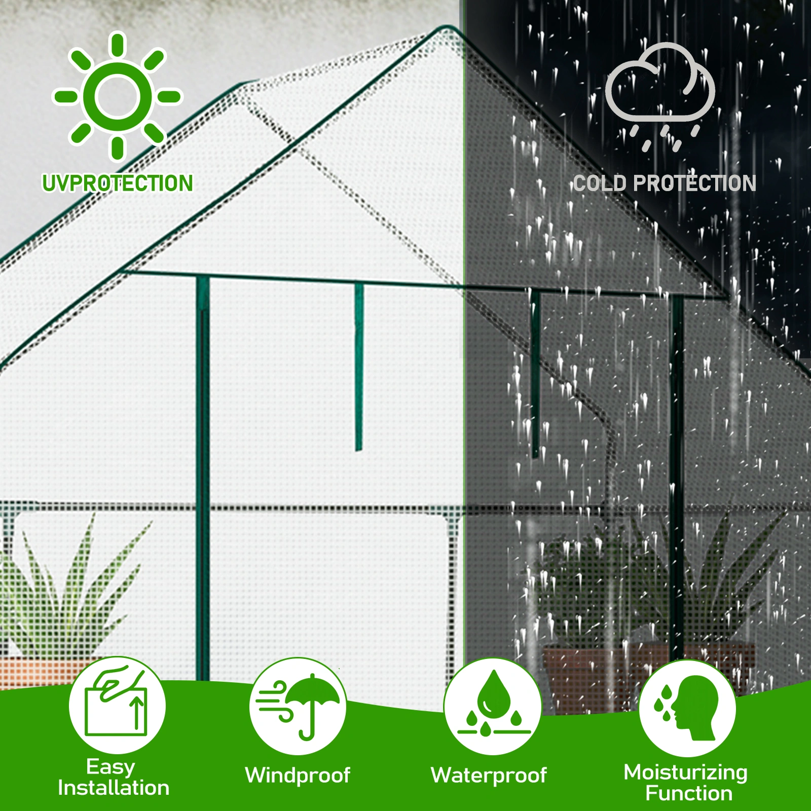 Mini Walk-in Greenhouse with PE Cover, 4-Shelf Indoor Outdoor Plant Gardening Green House for Garden Backyard, 56" x 29" x 77", White view 15