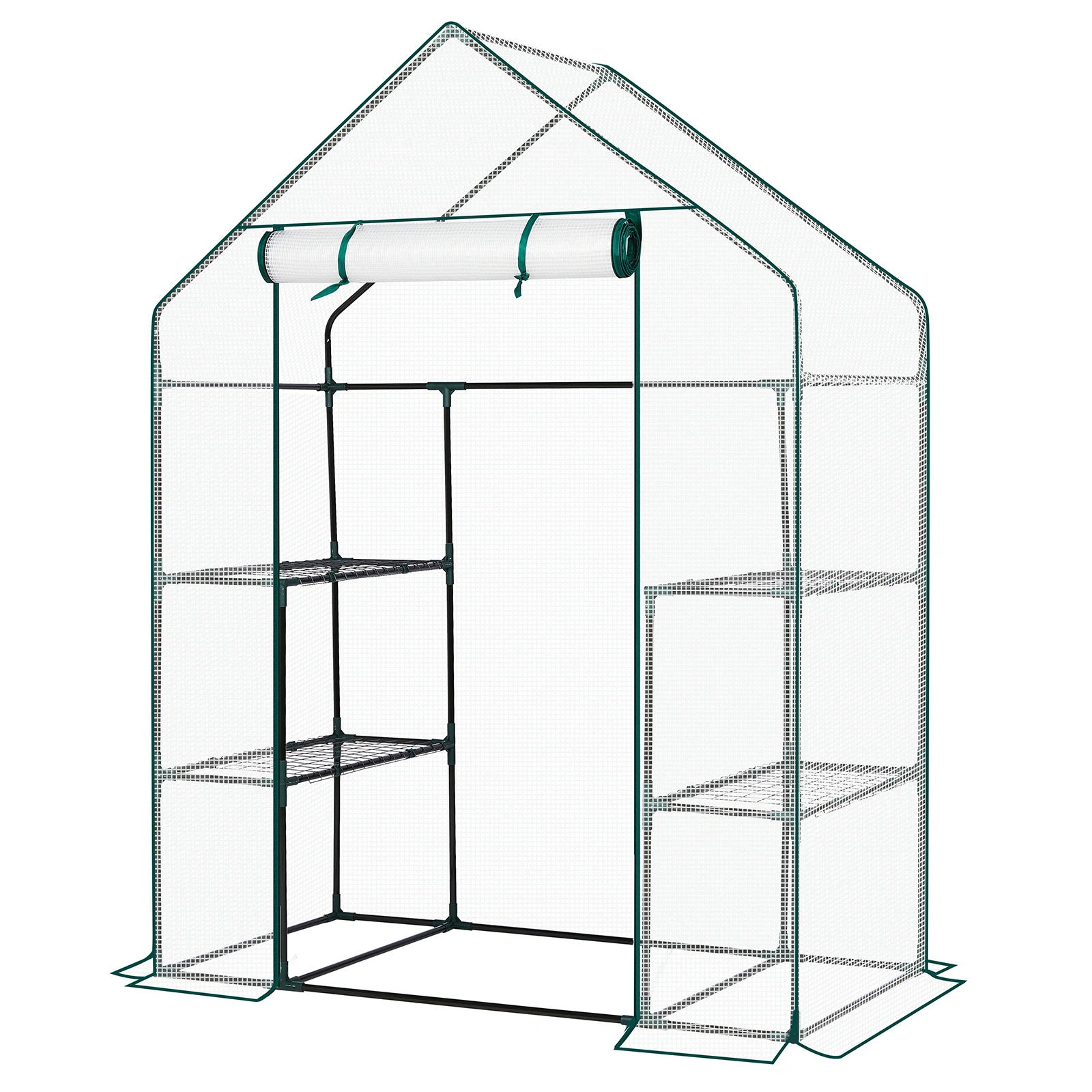 Mini Walk-in Greenhouse with PE Cover, 4-Shelf Indoor Outdoor Plant Gardening Green House for Garden Backyard, 56" x 29" x 77", White view 5
