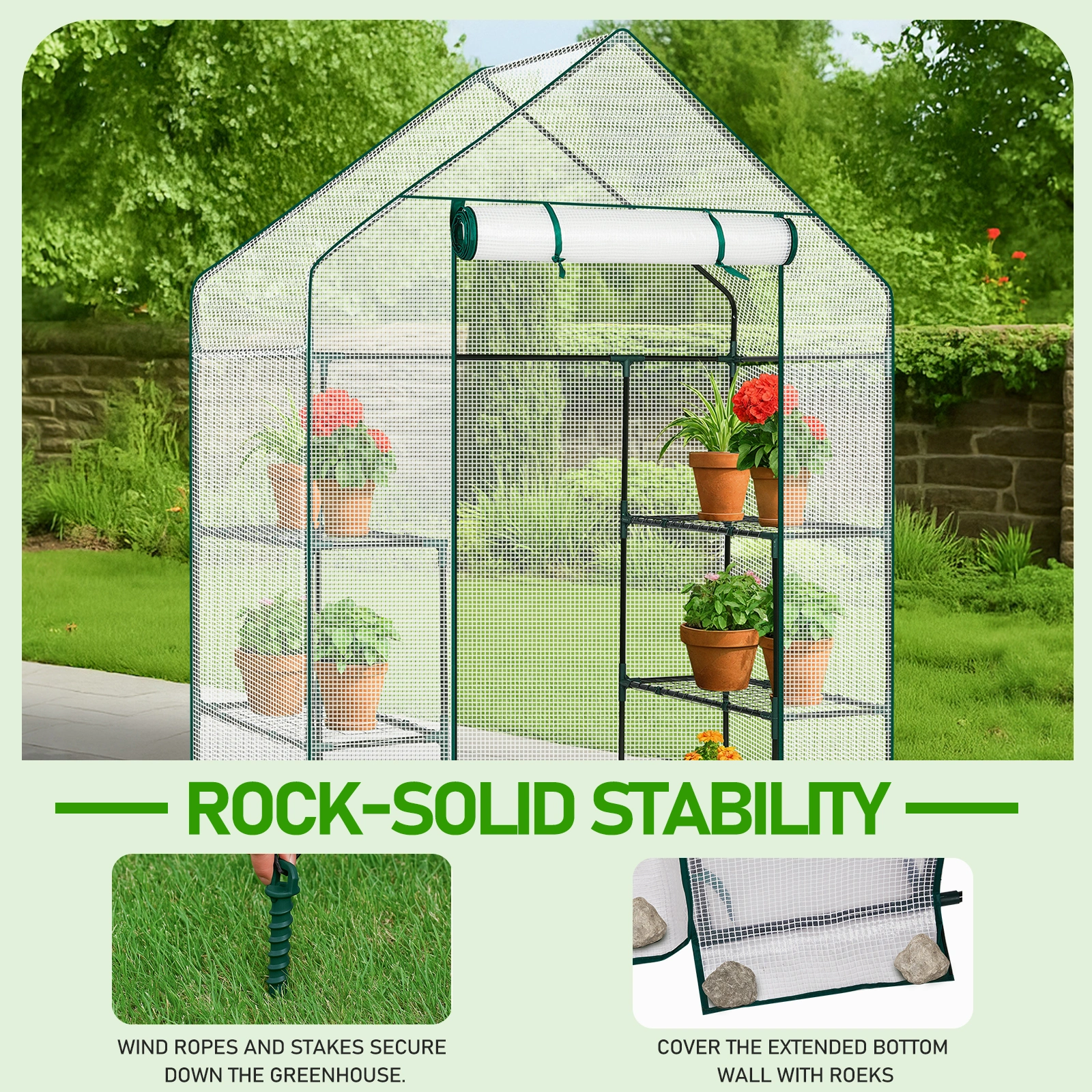 Mini Walk-in Greenhouse with PE Cover, 4-Shelf Indoor Outdoor Plant Gardening Green House for Garden Backyard, 56" x 29" x 77", White view 8
