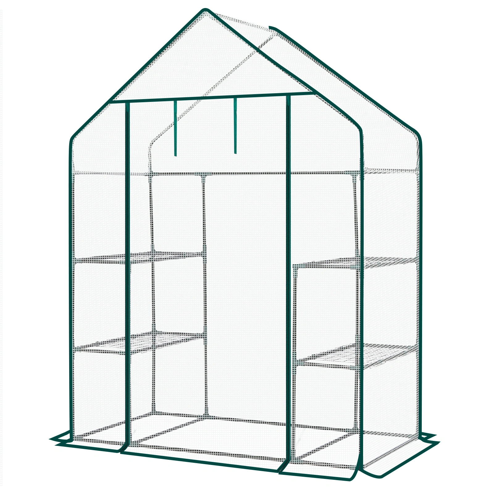 Mini Walk-in Greenhouse with PE Cover, 4-Shelf Indoor Outdoor Plant Gardening Green House for Garden Backyard, 56" x 29" x 77", White view 9