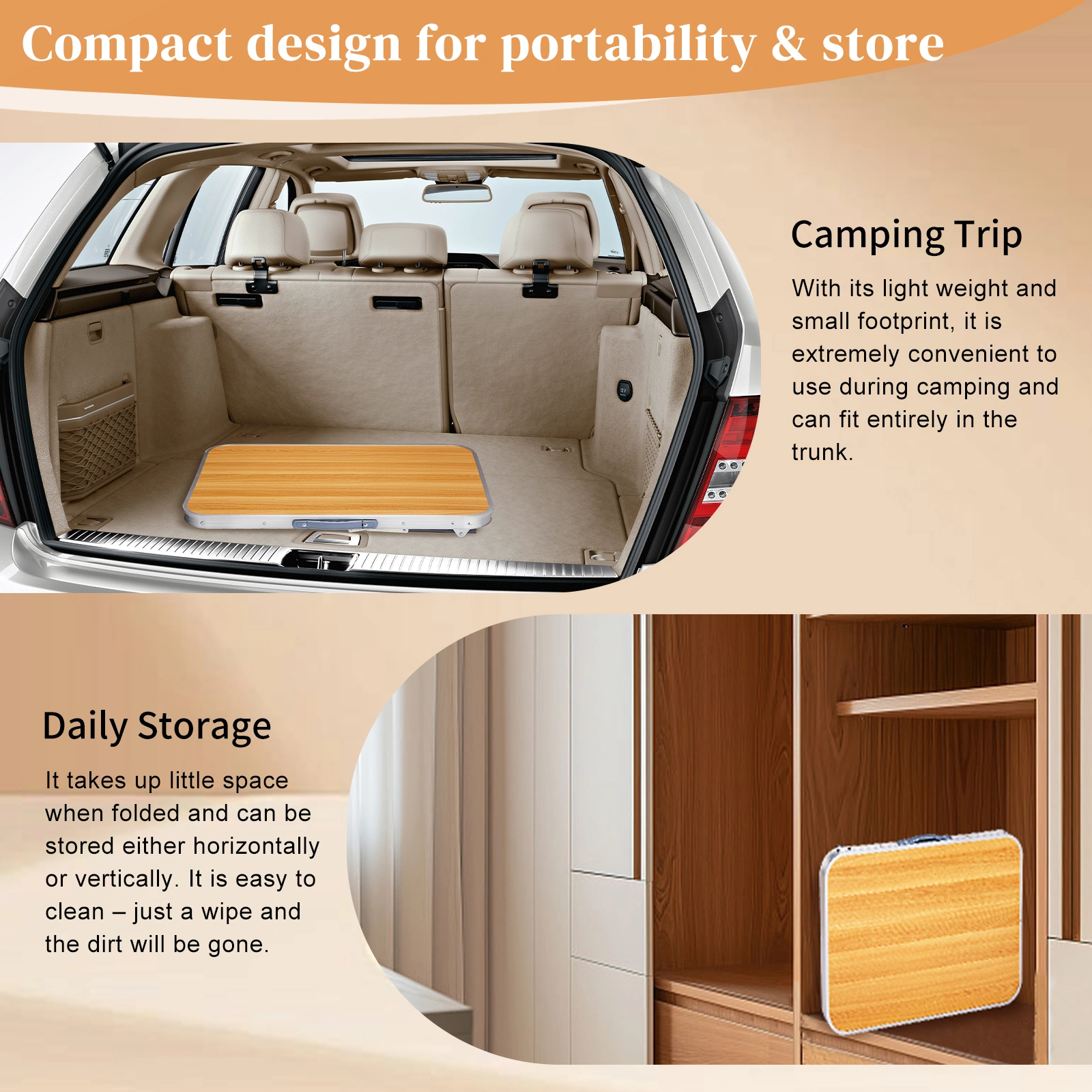 2.3ft Aluminum Camping Folding Table wood grain color view 10