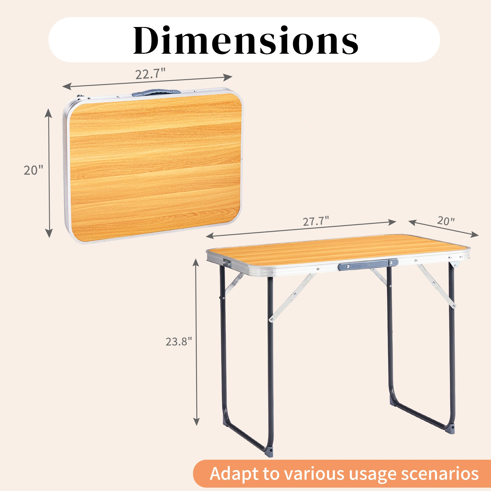 2.3ft Aluminum Camping Folding Table wood grain color view 9