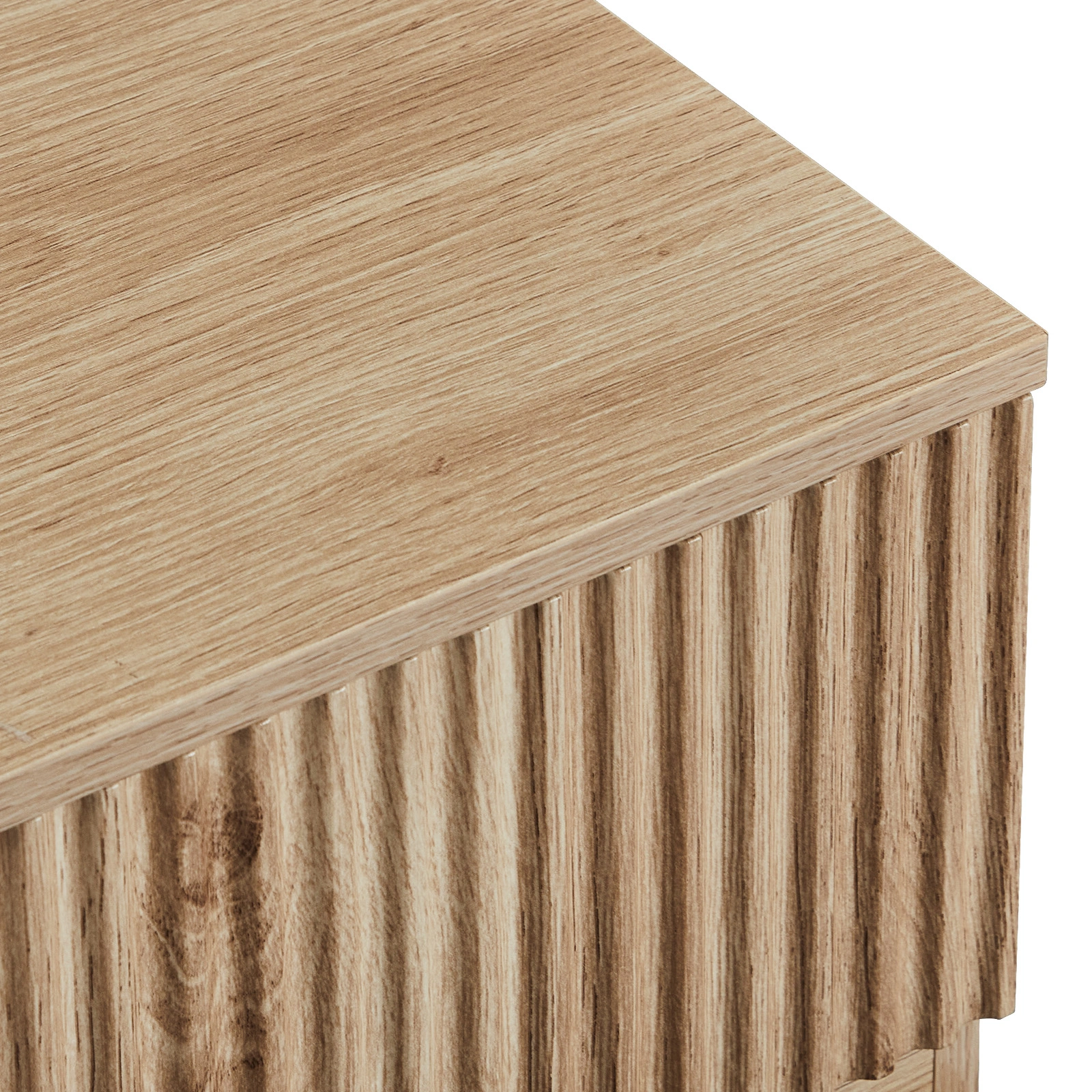 Handleless Grille-Finished 4-Drawer Bedside Table P2 Particleboard + MDF & Melamine Veneer + Thermoformed Drawer Dresser 23.62*14.96*30.71in Oak view 6