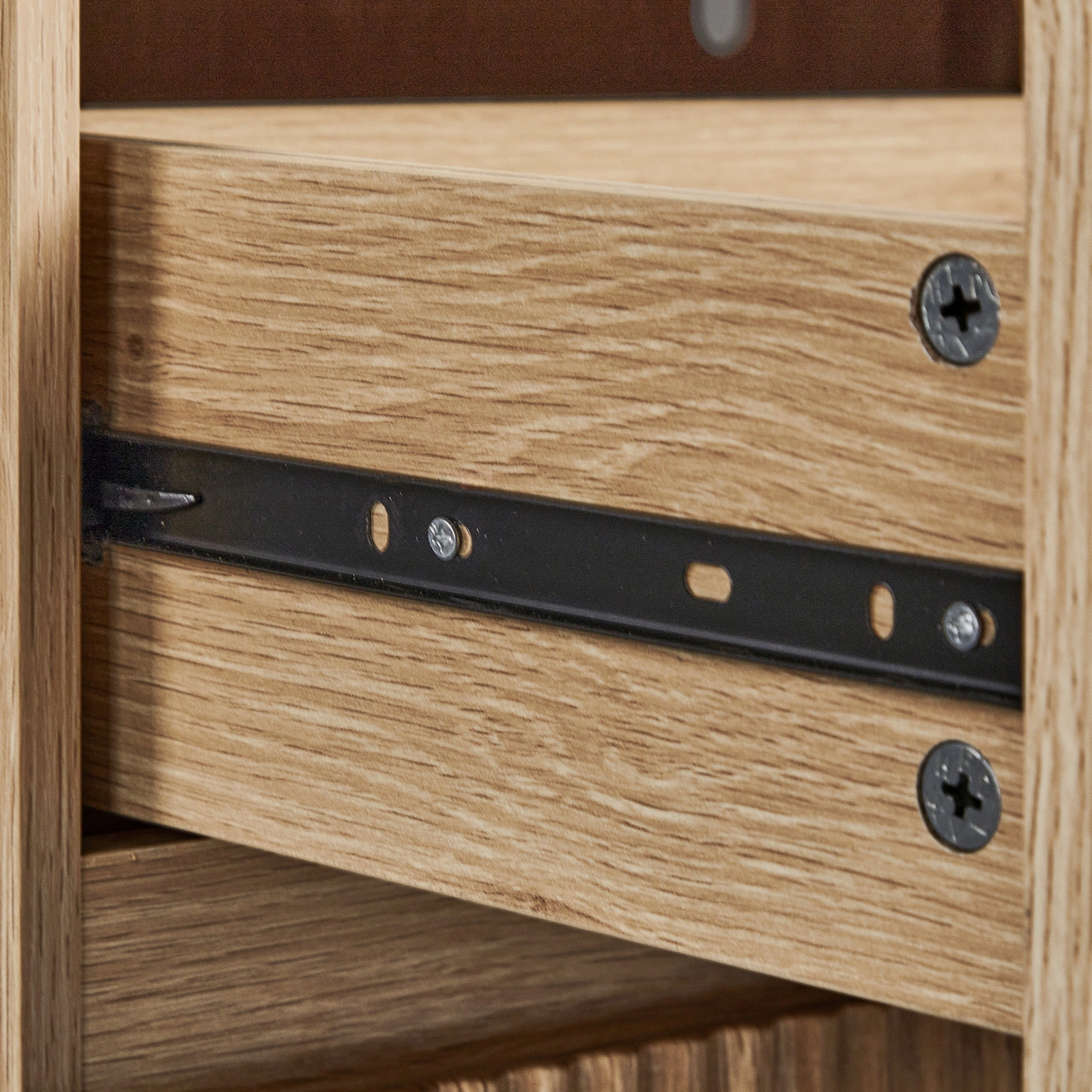 Handleless Grille-Finished 4-Drawer Bedside Table P2 Particleboard + MDF & Melamine Veneer + Thermoformed Drawer Dresser 23.62*14.96*30.71in Oak view 8