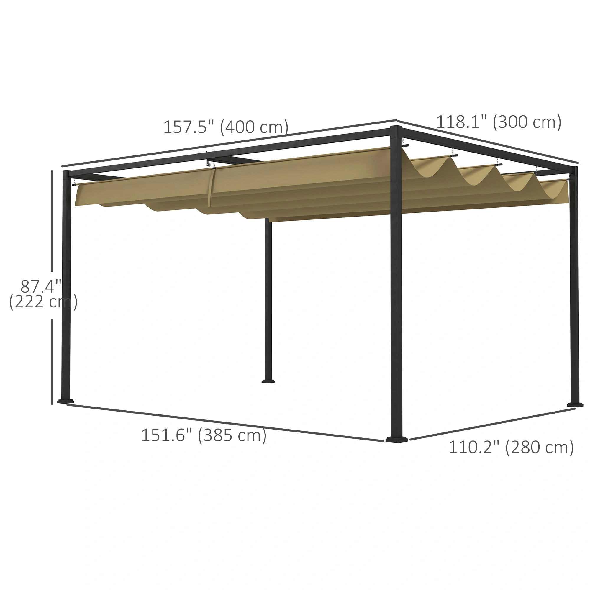10x10ft Steel Patio Gazebo, Heavy Duty Metal Pergola with Curved Roof & Mesh Side Panels, Outdoor Garden Pergola Canopy, Rust-Resistant, Charcoal Gray view 3