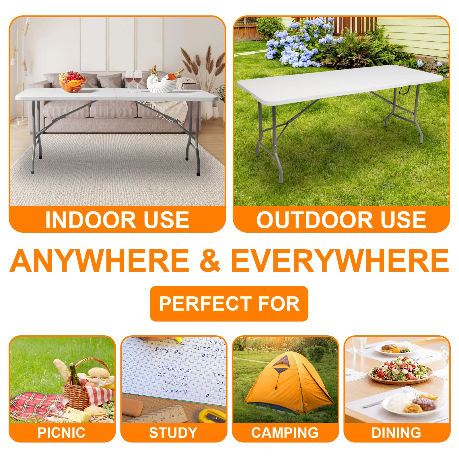 6' Folding Table Portable Plastic Indoor Outdoor Picnic Party Dining Camping Tables view 17