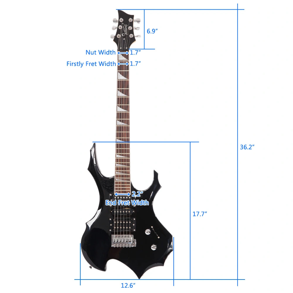 Flame Shaped Electric Guitar with 20W Electric Guitar Sound HSH Pickup Novice Guitar Audio Bag Strap Picks Shake Cable Wrench Tool Black view 18