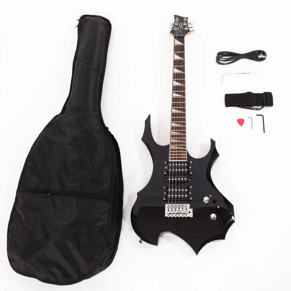 Flame Shaped Electric Guitar with 20W Electric Guitar Sound HSH Pickup Novice Guitar Audio Bag Strap Picks Shake Cable Wrench Tool Black view 2