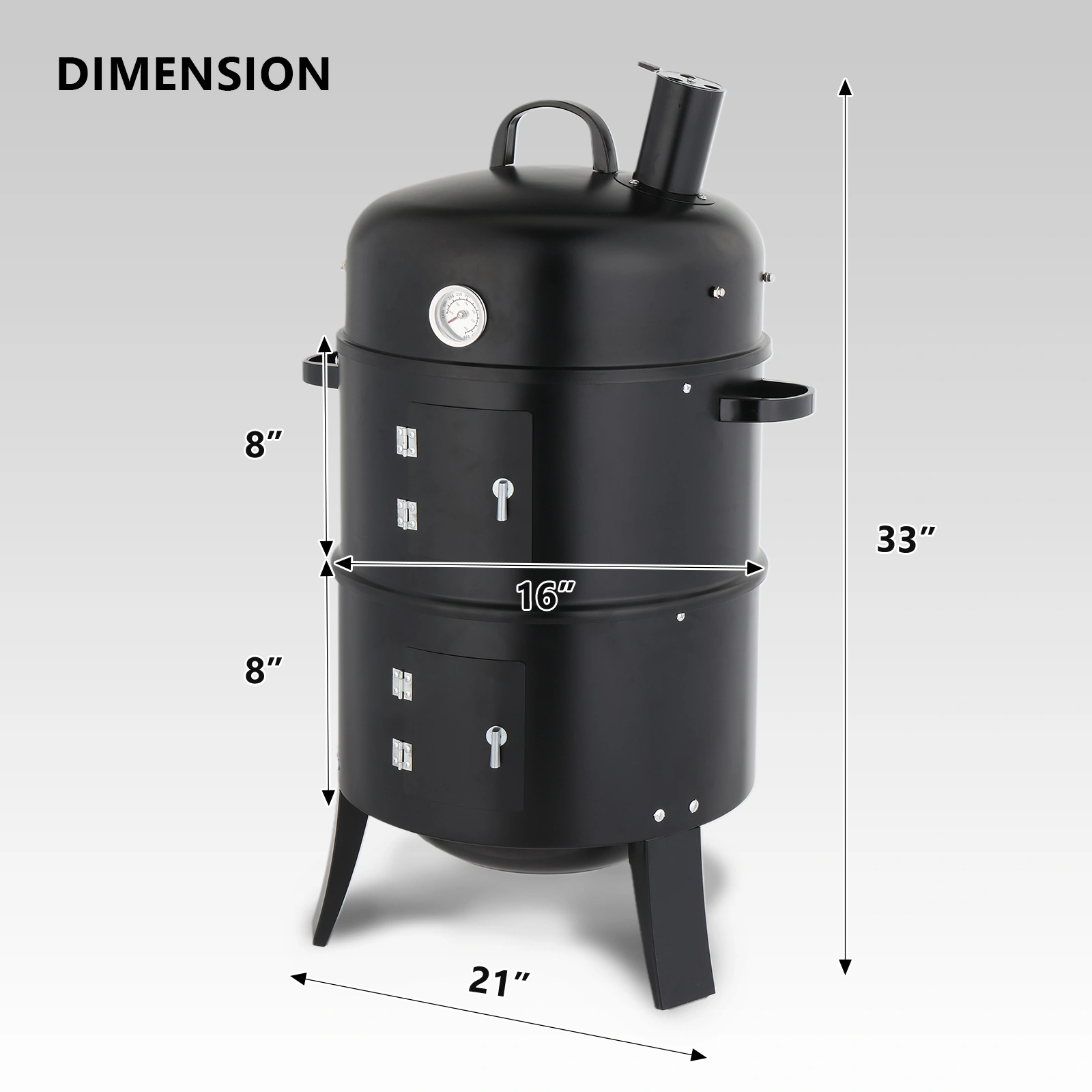 43 x 52 x 85 cm — Black Cylindrical Smoker with Chimney — Powder-Coated Iron view 3