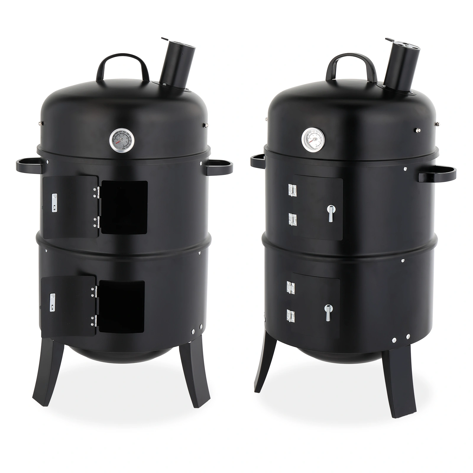43 x 52 x 85 cm — Black Cylindrical Smoker with Chimney — Powder-Coated Iron view 4