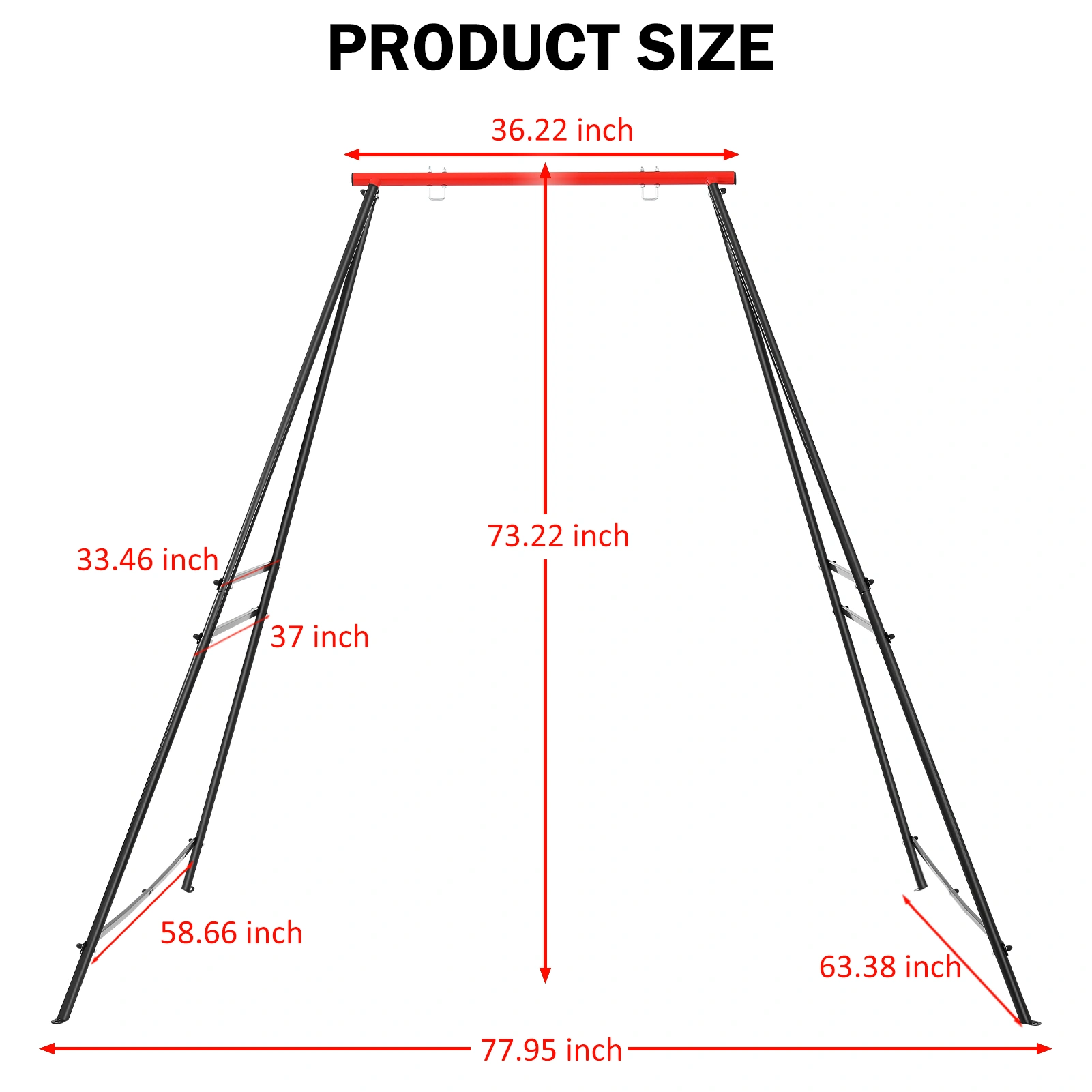 Metal Outdoor Garden Swing for Children, Heavy Duty A-Frame Porch Swing Stand, Red, Yoga Hammock Support Only view 3