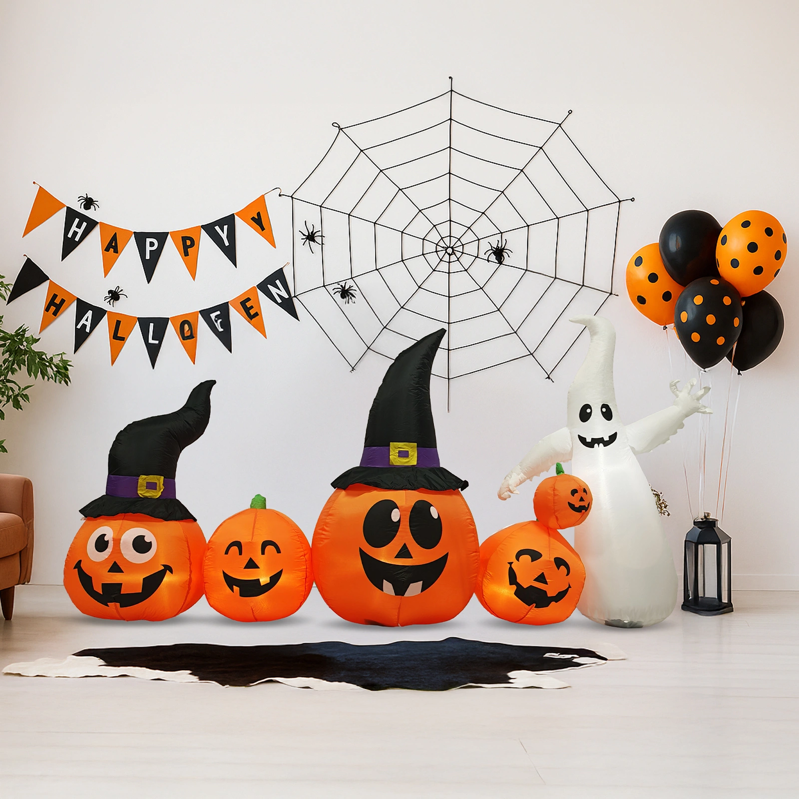 8FT Long Halloween Inflatables Pumpkins Ghost Outdoor Decorations, Blow Up Yard Decoration with Built-in LEDs Lighted for Lawn Garden Outside Indoor Decor view 11