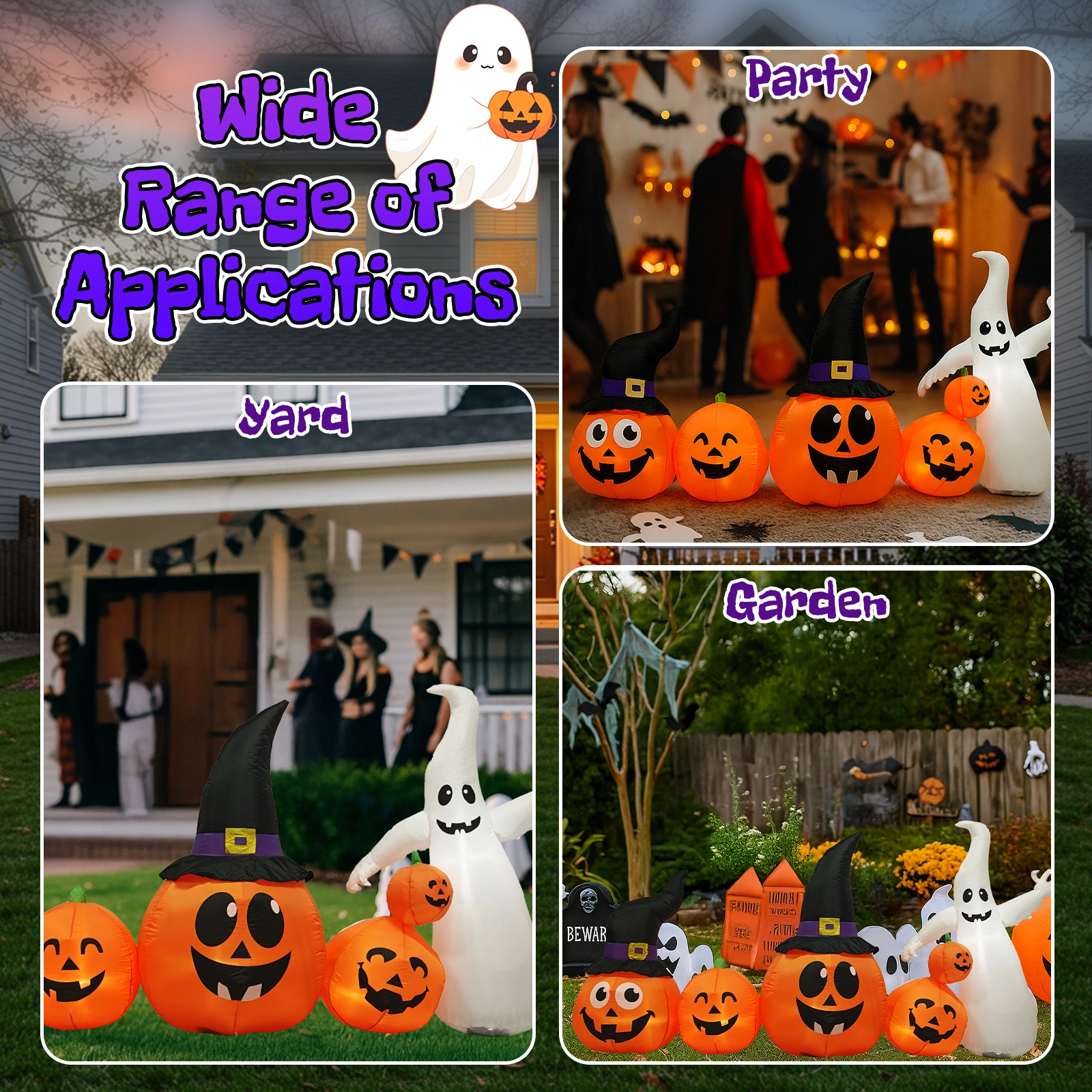 8FT Long Halloween Inflatables Pumpkins Ghost Outdoor Decorations, Blow Up Yard Decoration with Built-in LEDs Lighted for Lawn Garden Outside Indoor Decor view 12