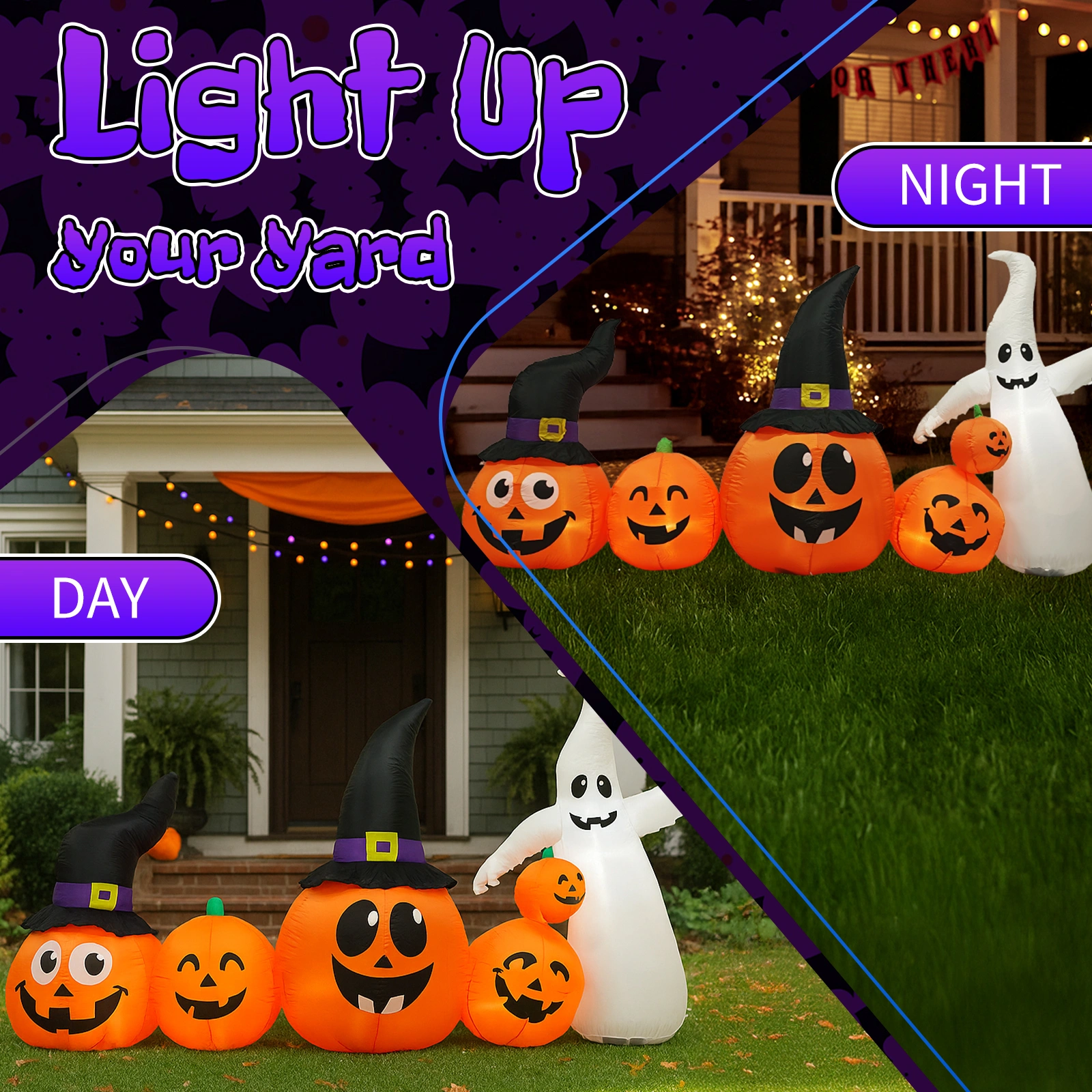 8FT Long Halloween Inflatables Pumpkins Ghost Outdoor Decorations, Blow Up Yard Decoration with Built-in LEDs Lighted for Lawn Garden Outside Indoor Decor view 9