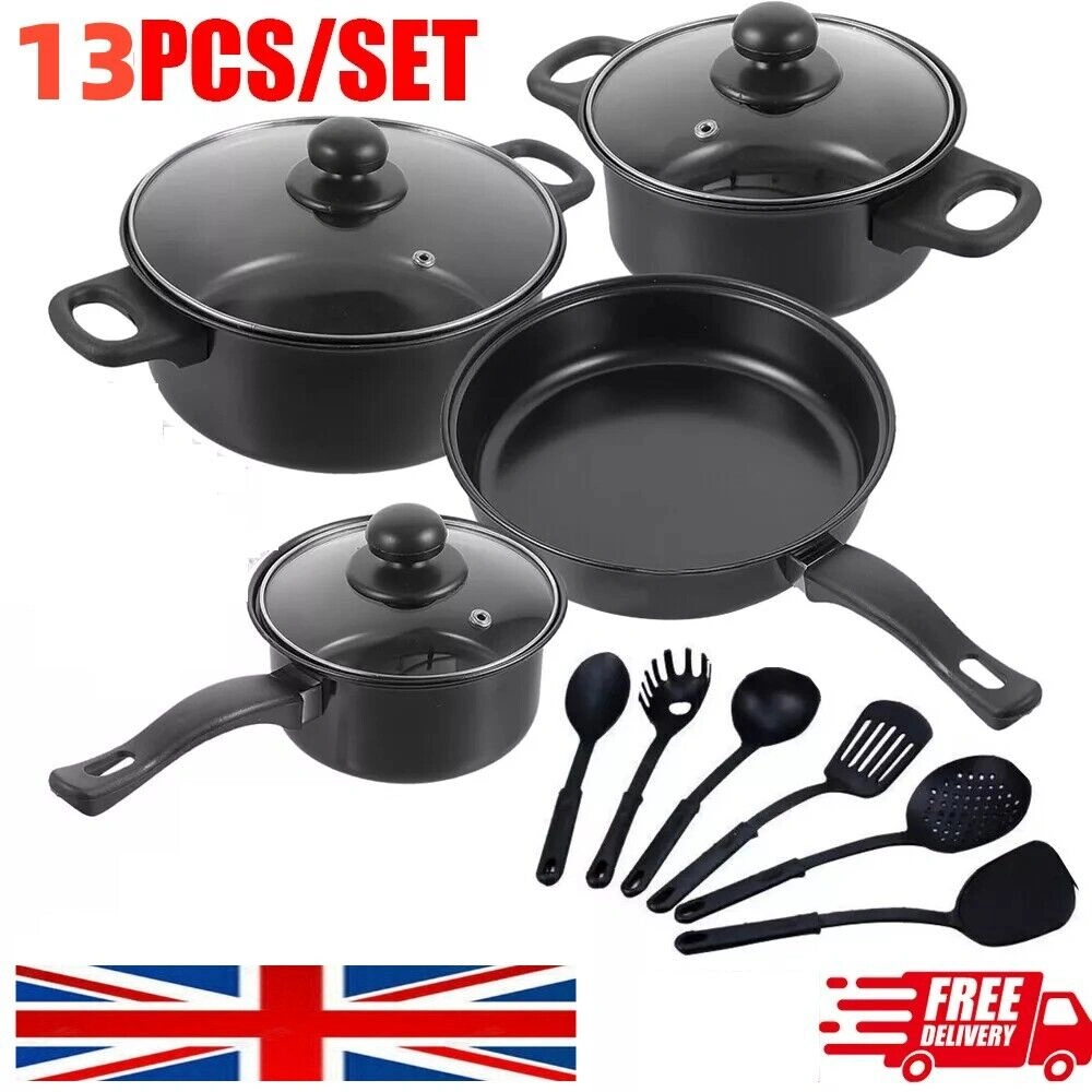 13-Piece Non-Stick Cookware Set with Glass Lids, Frying Pans & Saucepans, Pots & Pans Set
