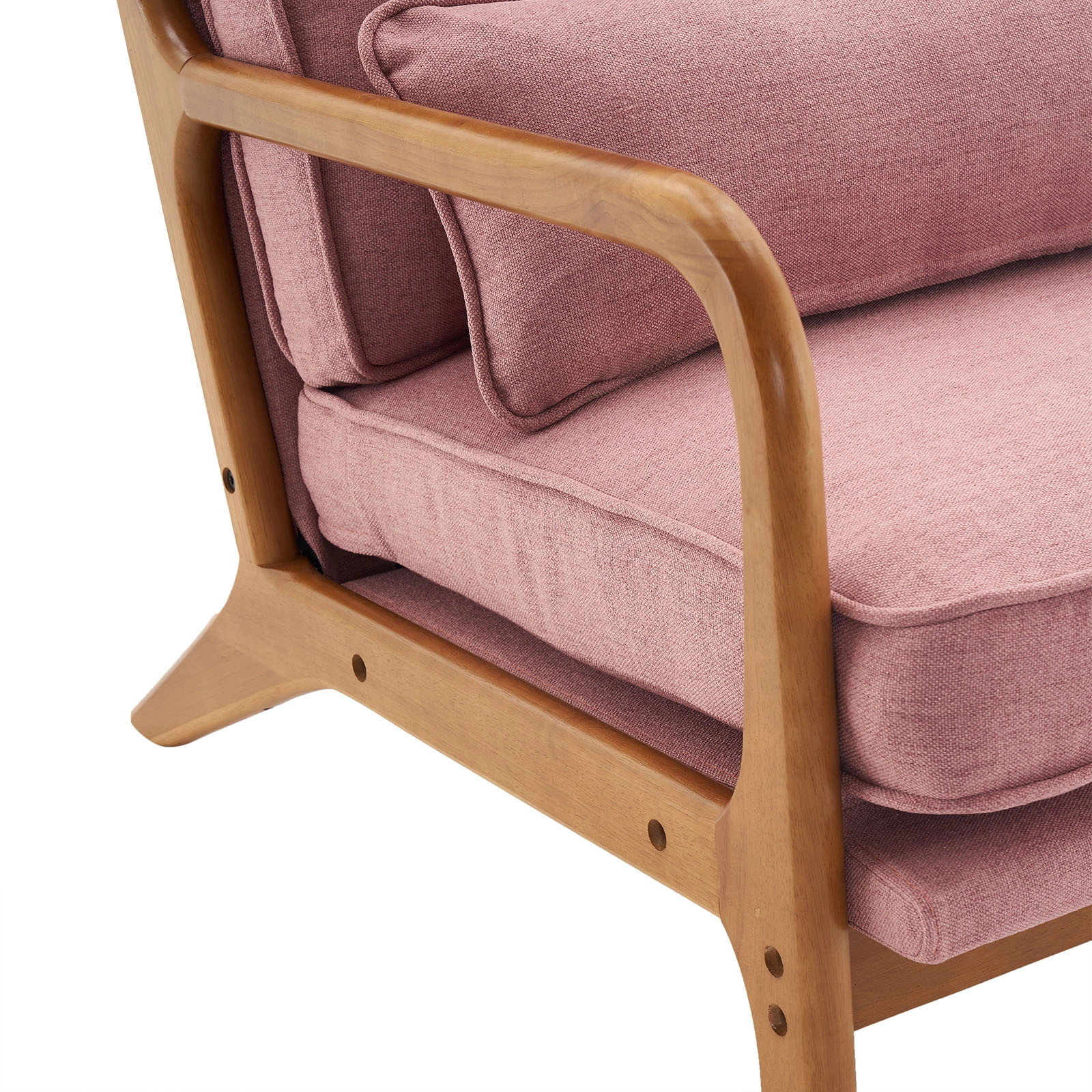 Oak Frame Upholstered Lounge Chair with Armrests Single Seater Indoor Accent Chair - Pink view 10