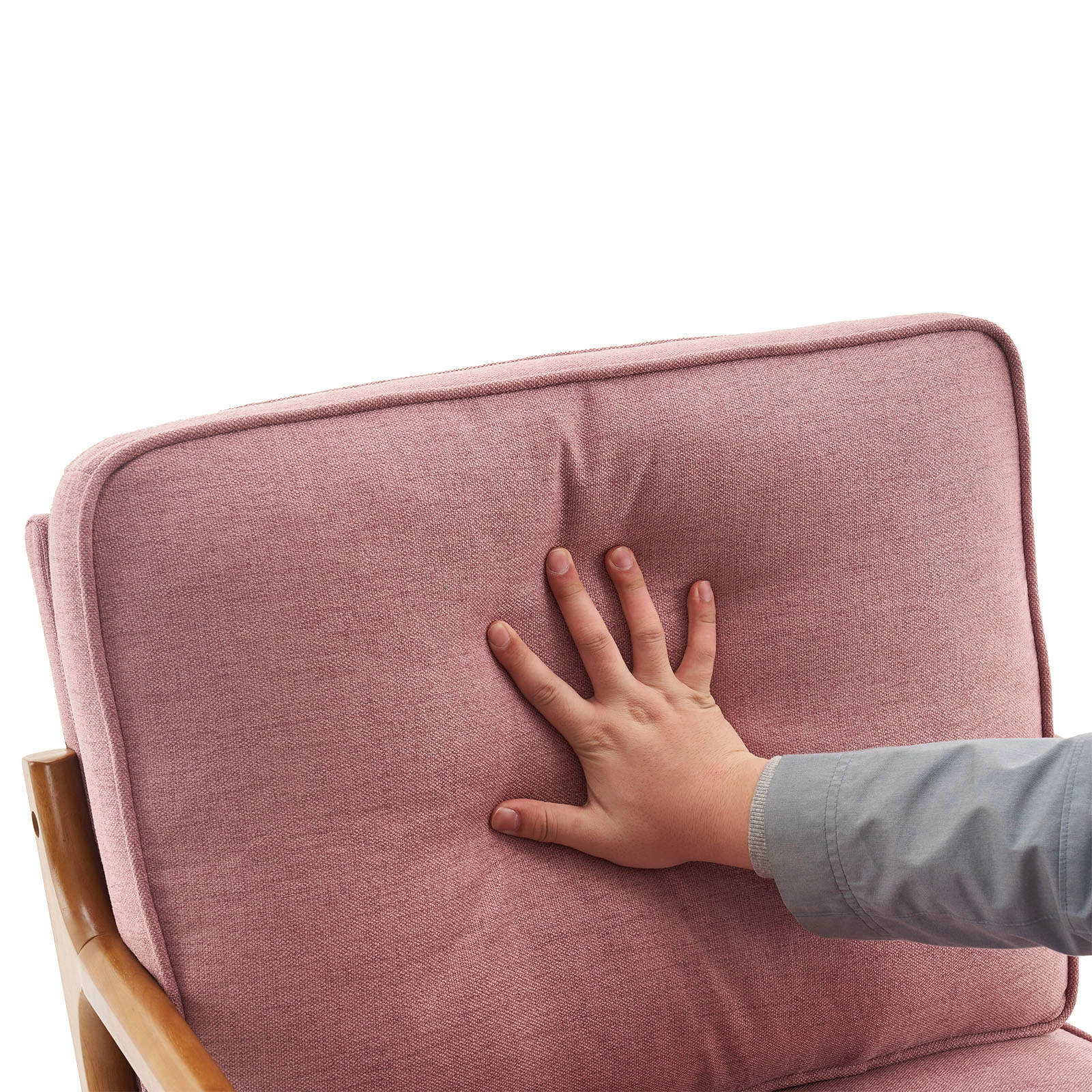 Oak Frame Upholstered Lounge Chair with Armrests Single Seater Indoor Accent Chair - Pink view 11