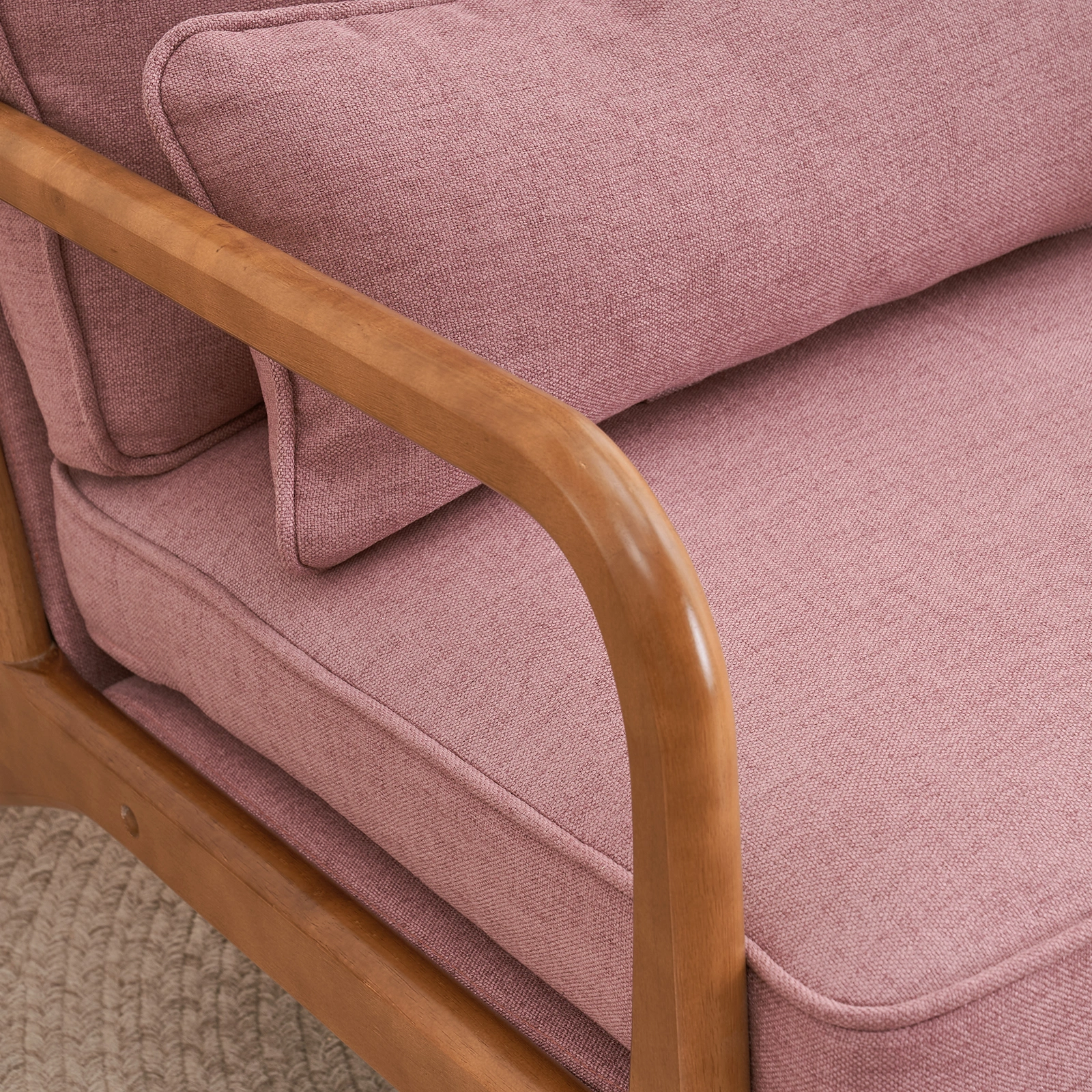 Oak Frame Upholstered Lounge Chair with Armrests Single Seater Indoor Accent Chair - Pink view 23