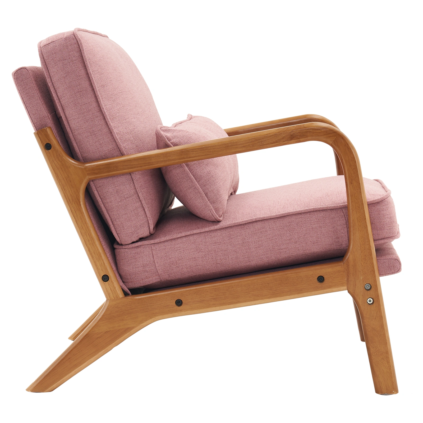 Oak Frame Upholstered Lounge Chair with Armrests Single Seater Indoor Accent Chair - Pink view 3