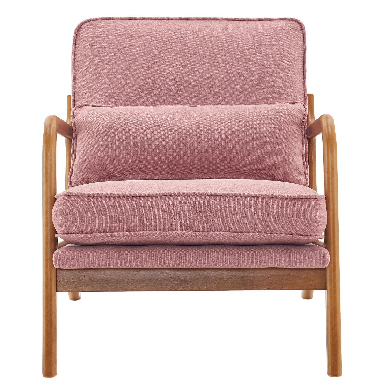 Oak Frame Upholstered Lounge Chair with Armrests Single Seater Indoor Accent Chair - Pink view 4