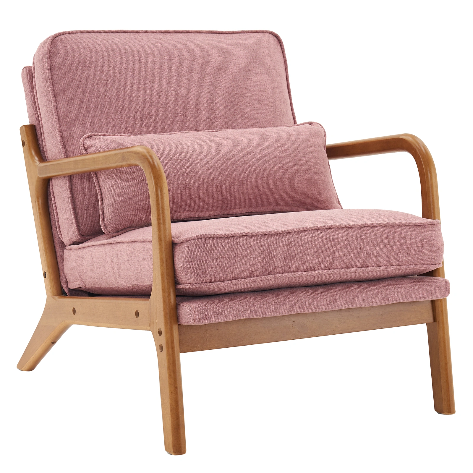 Oak Frame Upholstered Lounge Chair with Armrests Single Seater Indoor Accent Chair - Pink view 5