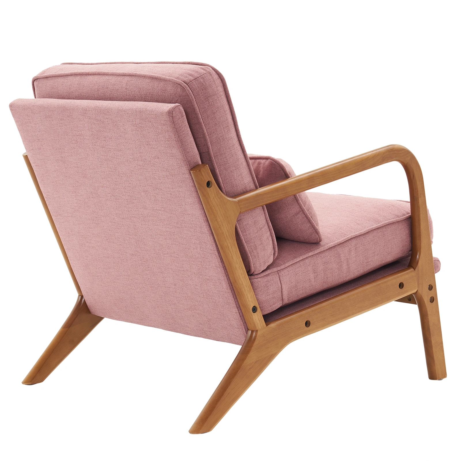 Oak Frame Upholstered Lounge Chair with Armrests Single Seater Indoor Accent Chair - Pink view 7