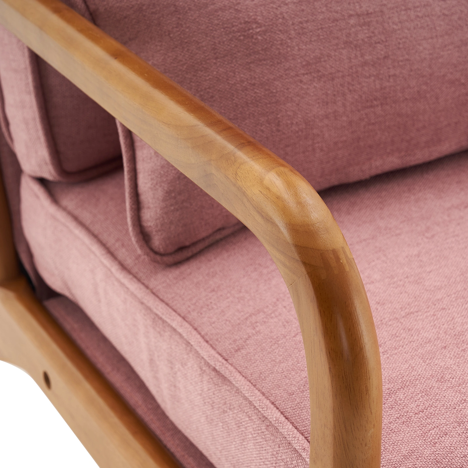 Oak Frame Upholstered Lounge Chair with Armrests Single Seater Indoor Accent Chair - Pink view 9