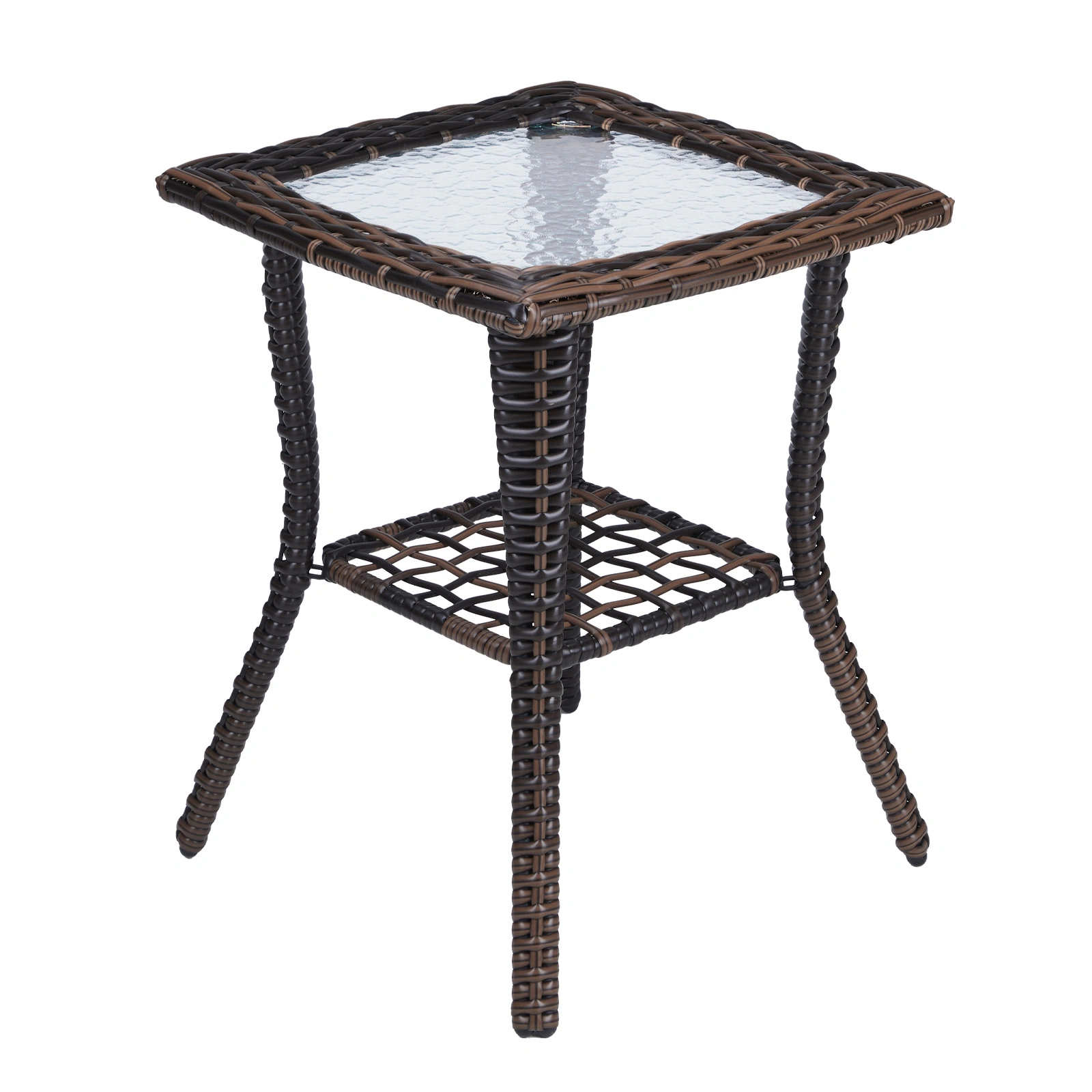 Outdoor Wicker Side Table, Rattan End Table with Glass Top, Patio Coffee Bistro Table for Indoor Garden Porch Balcony, Brown view 3