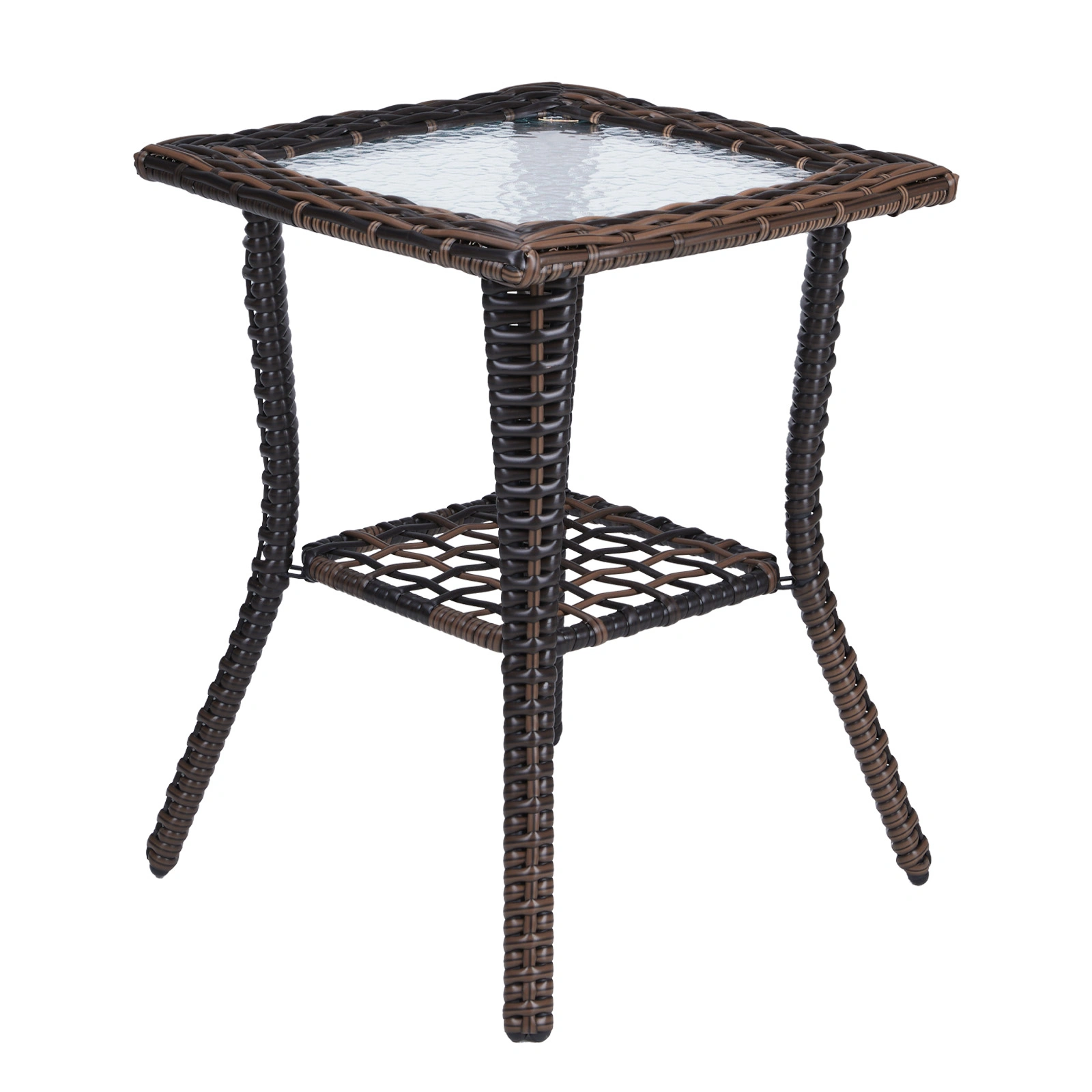 Outdoor Wicker Side Table, Rattan End Table with Glass Top, Patio Coffee Bistro Table for Indoor Garden Porch Balcony, Brown view 4