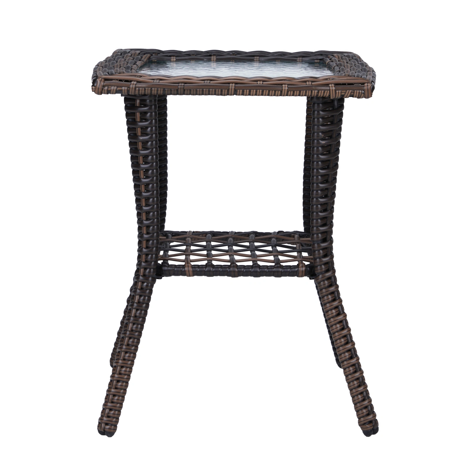 Outdoor Wicker Side Table, Rattan End Table with Glass Top, Patio Coffee Bistro Table for Indoor Garden Porch Balcony, Brown view 5
