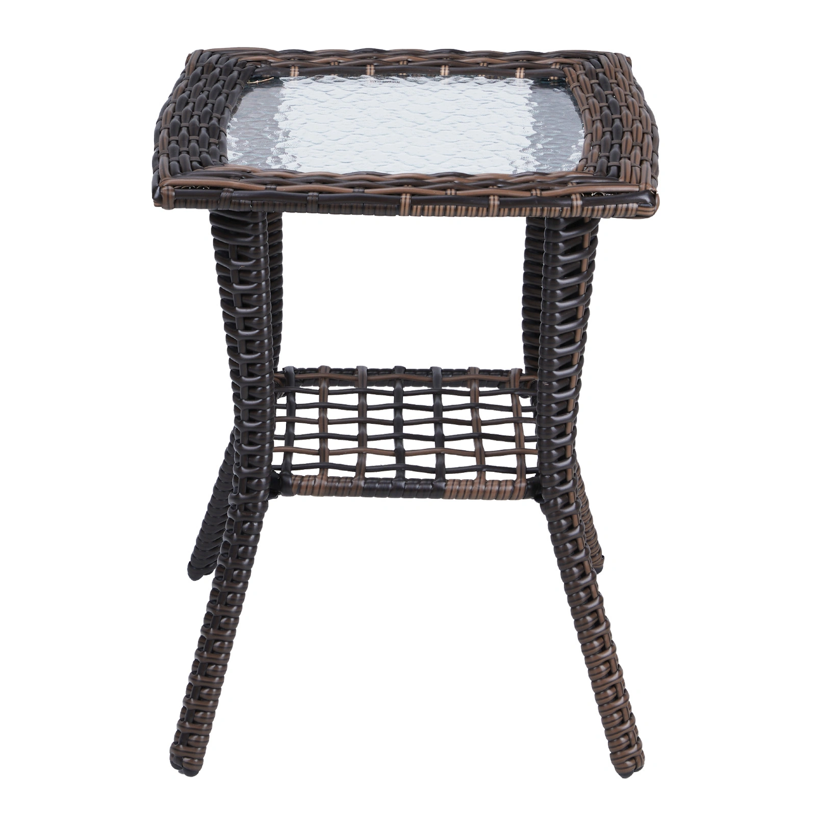 Outdoor Wicker Side Table, Rattan End Table with Glass Top, Patio Coffee Bistro Table for Indoor Garden Porch Balcony, Brown view 6