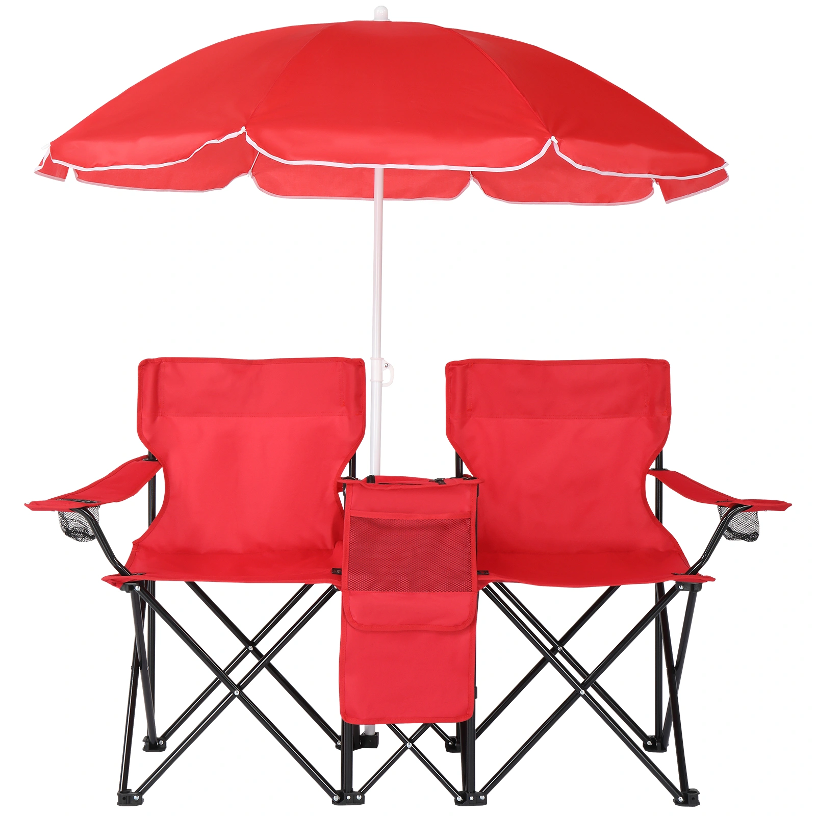 Portable Outdoor 2-Seat Folding Chair with Removable Sun Umbrella Red view 10