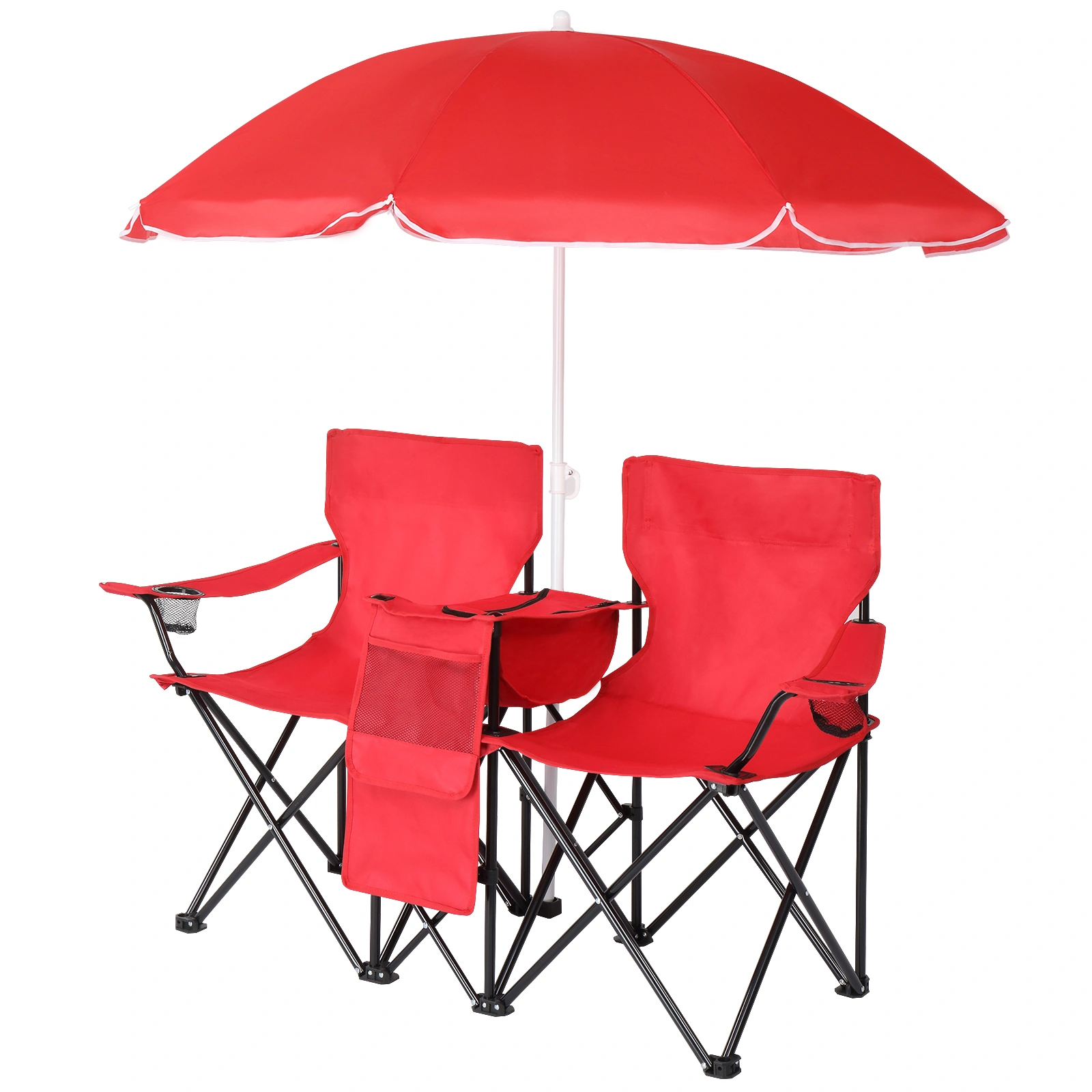 Portable Outdoor 2-Seat Folding Chair with Removable Sun Umbrella Red view 11