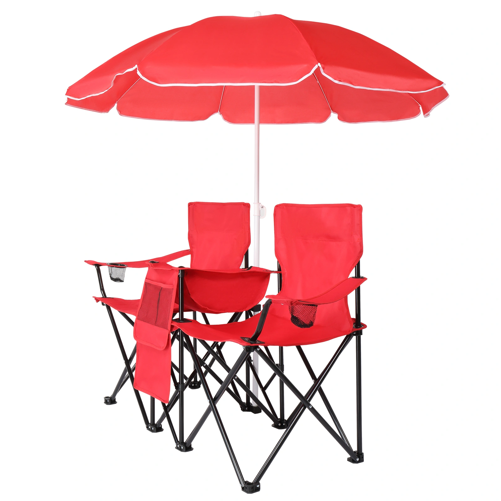 Portable Outdoor 2-Seat Folding Chair with Removable Sun Umbrella Red view 12