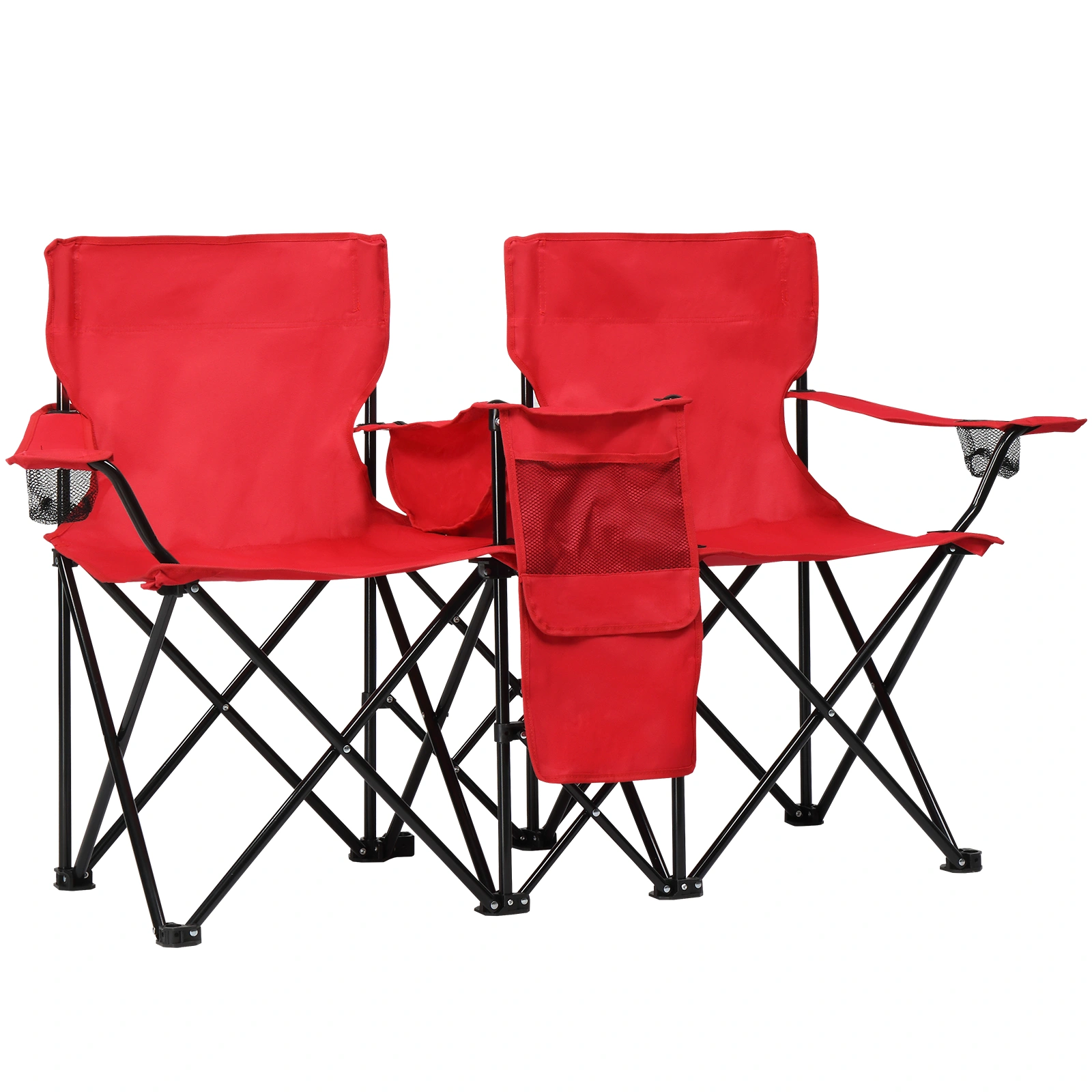 Portable Outdoor 2-Seat Folding Chair with Removable Sun Umbrella Red view 14